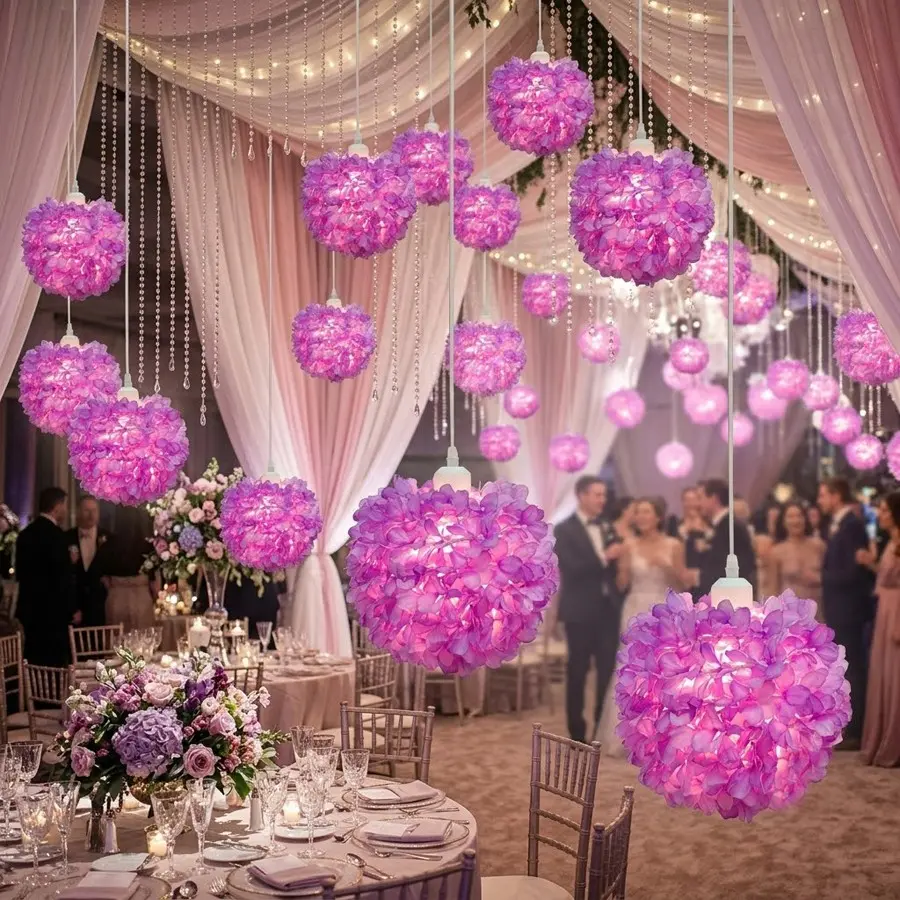 Romantic Lemon Preserved Flower Lamp Shade, Round Ball Chiffon Flower Decorative Lampshade for Restaurant Hallway Wedding