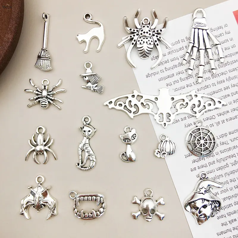 Single Antique Silver Spider Charm 14x19mm Mini Halloween Spider Alloy Pendant Bulk Gothic Horror DIY Earring Bracelet Necklace Keychain Jewelry Making Craft Accessories