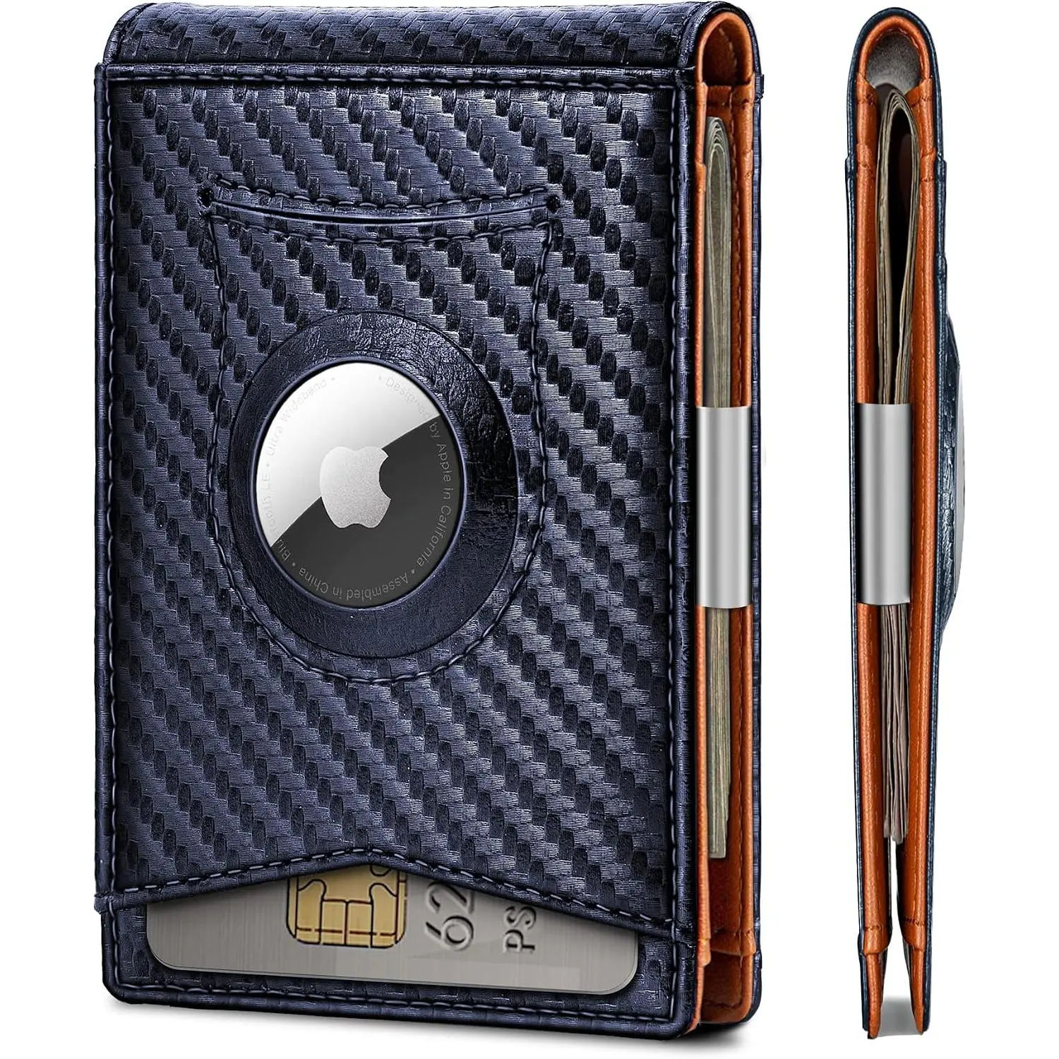 Mens Wallet  Airtag or Standard Use,Slim Front Pocket Leather Wallet  Clip 11 cards RFID Blocking