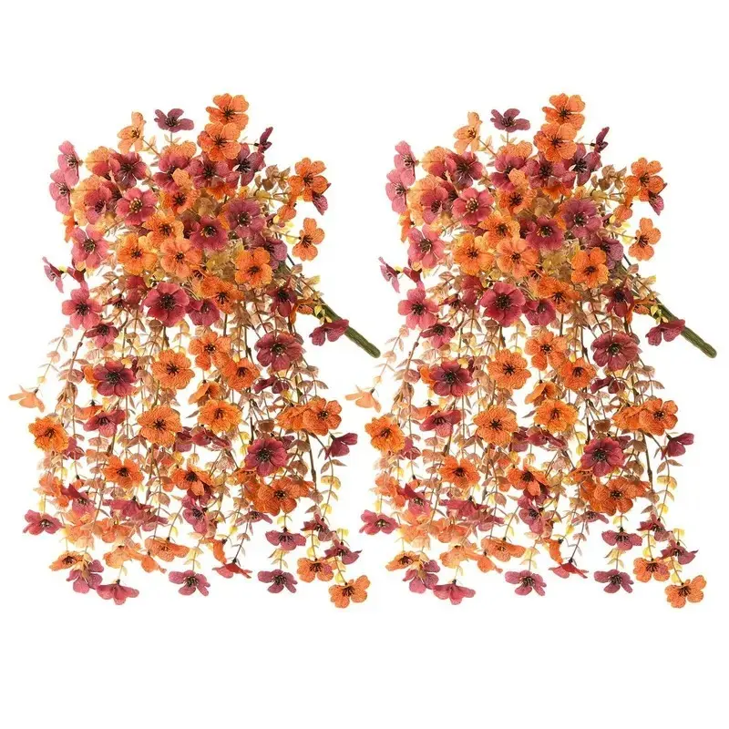8 PCS UV Resistant Artificial Faux Mums Fall Flowers, Realistic Fake Silk Daisy Plants, Orange Brown Decorative Faux Flowers for Home, Porch, Balcony, Patio Outdoor Autumn Decoration, Artificial Flower Decorations