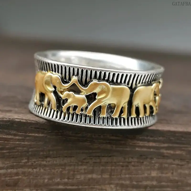 Vintage Two-tone Gold Plated Elephant Ring for Women & Men, Unique Animal Couple Finger Jewelry for Daily Wear,back to school,back to school haul