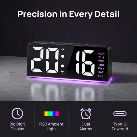 LED Digital Clock, Clock With Temperature, 1 Count Multifunctional Date and Temperature Display Desktop Clock, Digital Alarm Clocks, Decorative for Living Room, Bedroom and Office-YY2