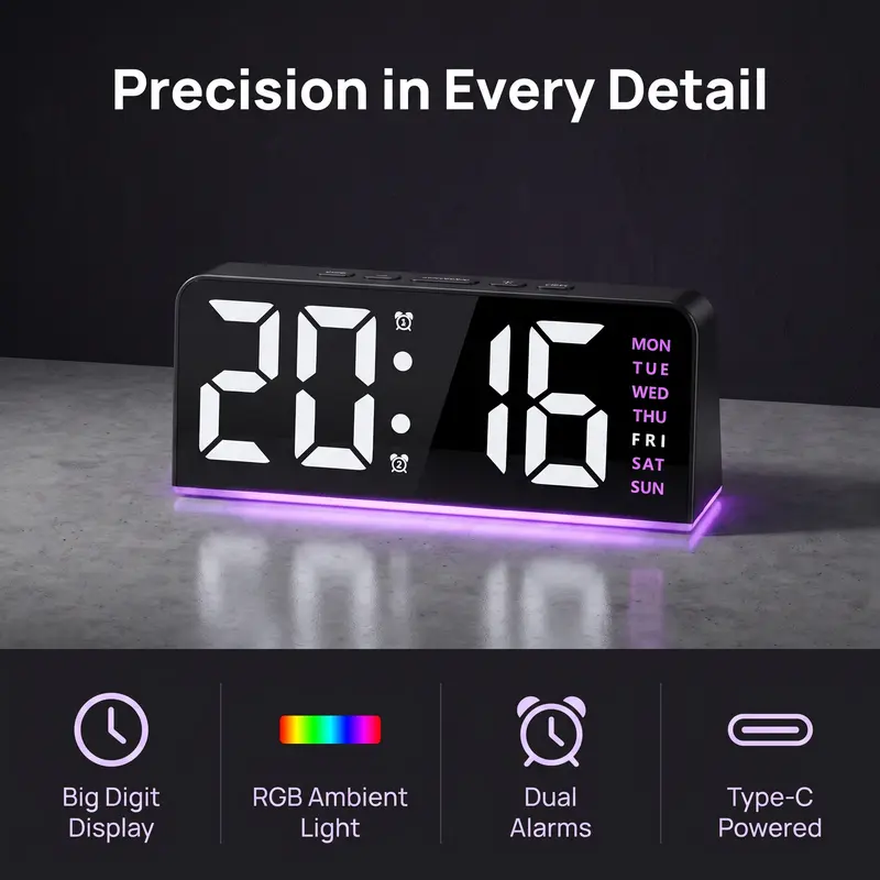 LED Digital Clock, Clock With Temperature, 1 Count Multifunctional Date and Temperature Display Desktop Clock, Digital Alarm Clocks, Decorative for Living Room, Bedroom and Office-YY2