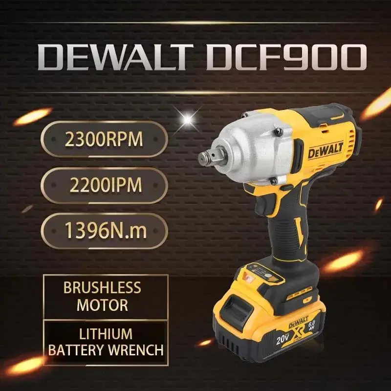 DEWALT DCF900 20V MAX XR Brushless Motor 1/2-in High Torque Cordless Impact Wrench - 1400 FT-LBS Breakaway, 1396N.m, 2300RPM, Mechanic Essential, Exceptional Performance Heavy-Duty Tool for Automotive Truck Repair, Tools For Mechanics