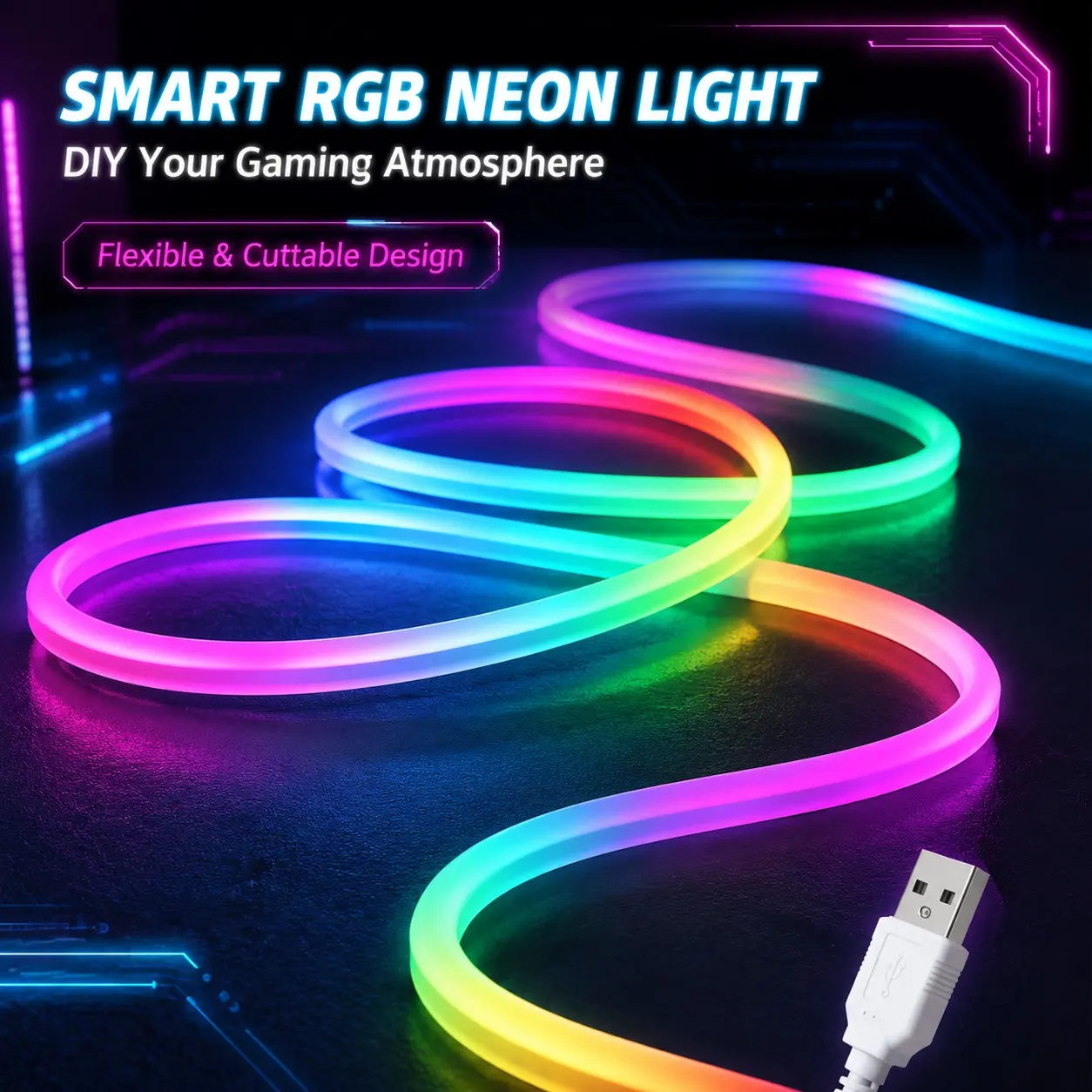 Flexible Bendable 1-5 Meter LED Neon Strip Lights, Soft Silicone Decorative Neon Light Rope, Indoor Atmosphere Lighting for Living Room, Bedroom, Corridor, Stairs & Halloween Holiday Party Vibe, Suitable for Family Homeowners & Interior Designers