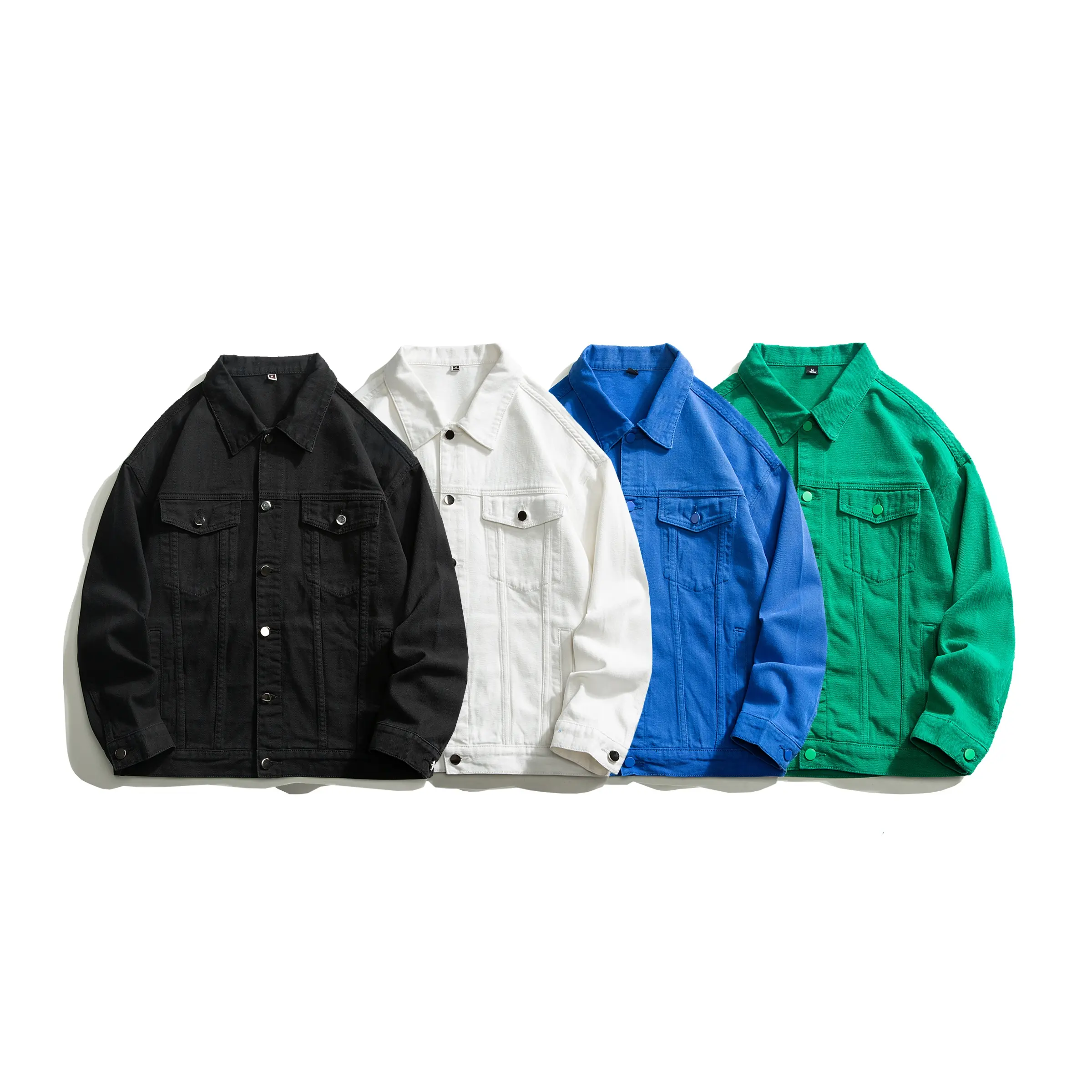 Men's High Cotton Solid Color Denim Trucker Jacket, Button Front Long Sleeve Dual Chest Pocket Relaxed Fit Jean Coat, Versatile Basic Streetwear Casual Outerwear Multi Color Options Black White Blue Green for Mens All Seasons Outfit