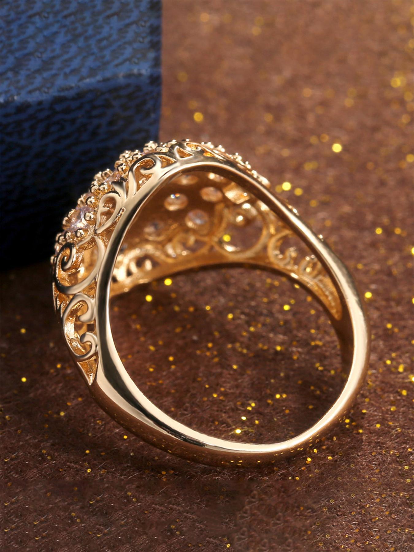 Elegant Hollow out Design Rhinestone Decorated Promise Ring, 2024 New Fashion Accessories for Women, Trendy Luxury Zirconia Ring for Party and Daily Life, Cubic Zirconia Rings