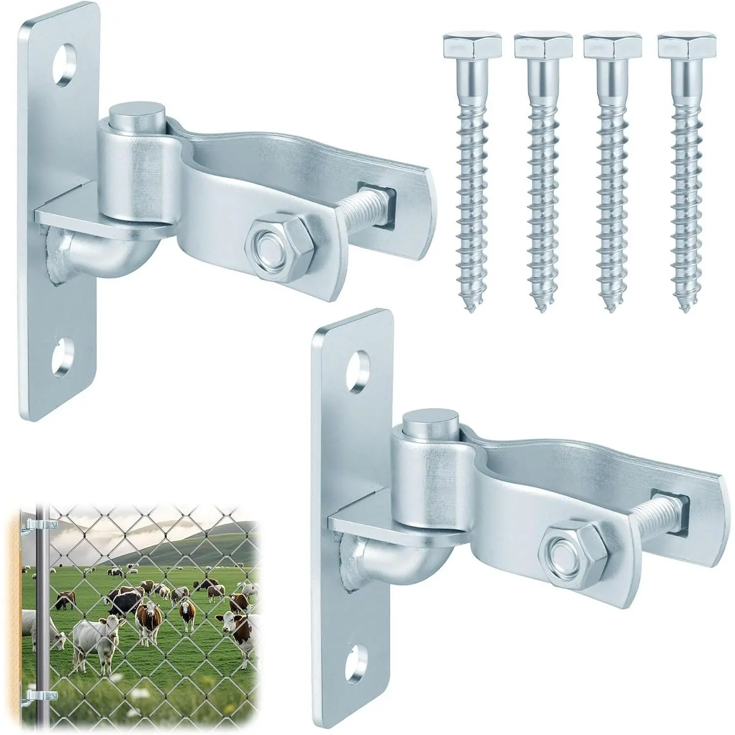 2 Pair Heavy Duty Gate Hinges 1-3/8'' Gate Hinge, Screws Included | Wall Mount Gate Hinge, Metal Chain Link Fence Outdoor Hinge