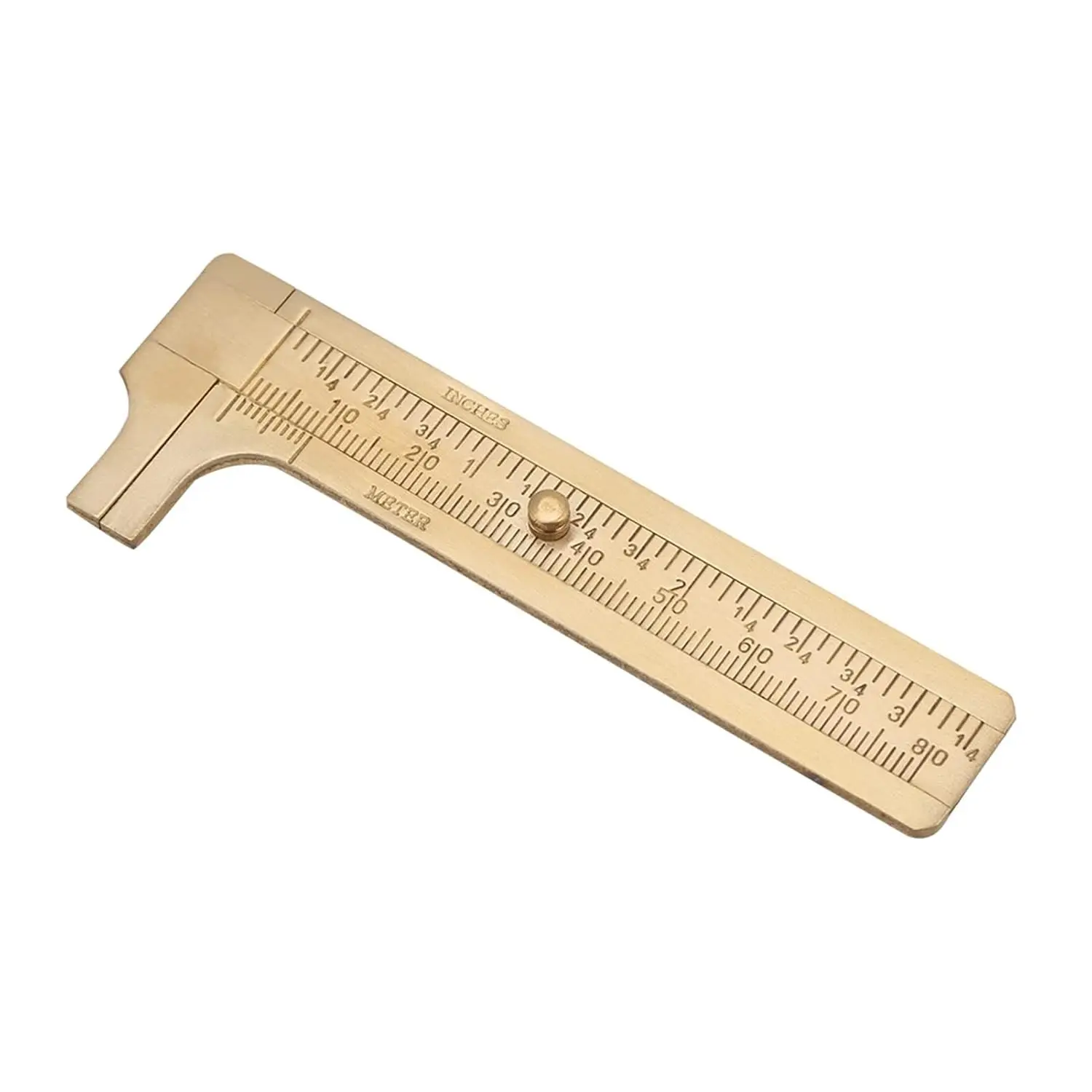 Pocket Caliper Brass Sliding Brass Ruler Measuring Tool Double Scales mm/inch Mini Bead Wire Jewelry Measuring (80mm/3.14in)