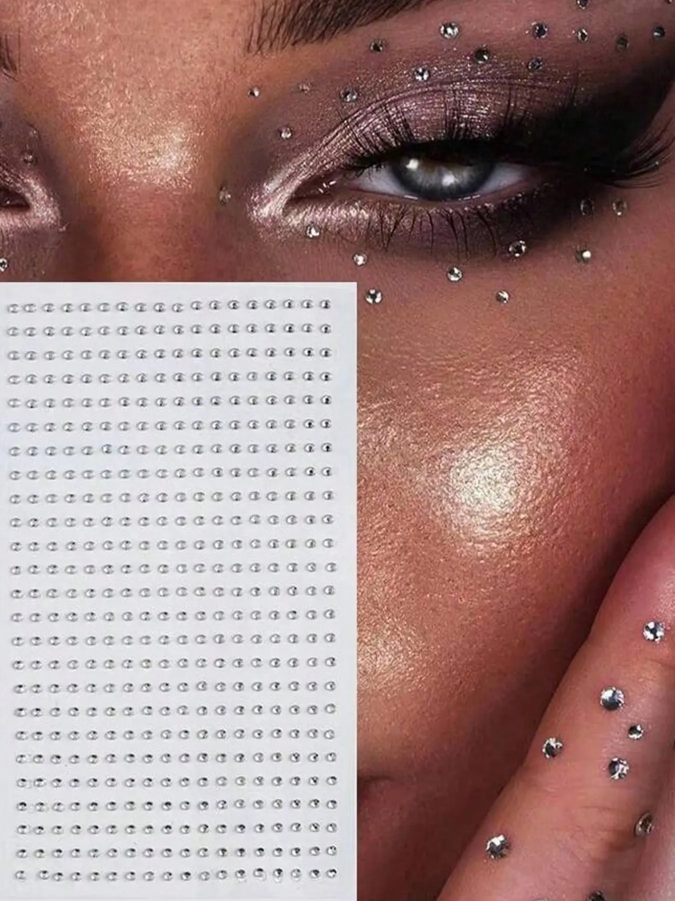 2mm Silver Color Rhinestone Makeup Sticker Sheet, Self-Adhesive Crystal Gems for Eyes, Face, Party and Festival Looks