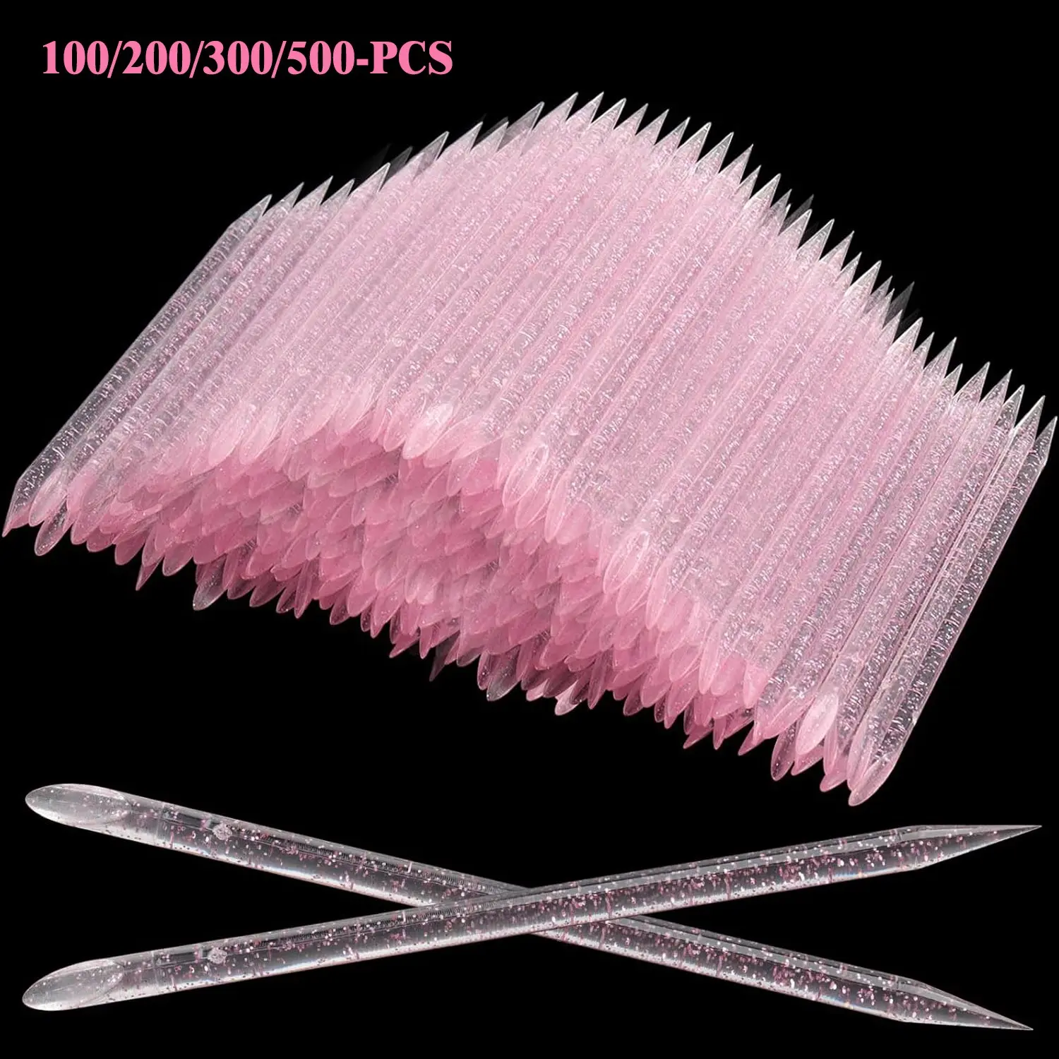 100/200/300/500 Pcs Double‑Ended Acrylic Nail Art Sticks, Acrylic material – Multi‑purpose manicure tools for picking rhinestones, removing gel, cleaning dirt, pushing cuticles. Suitable for salon and home DIY use