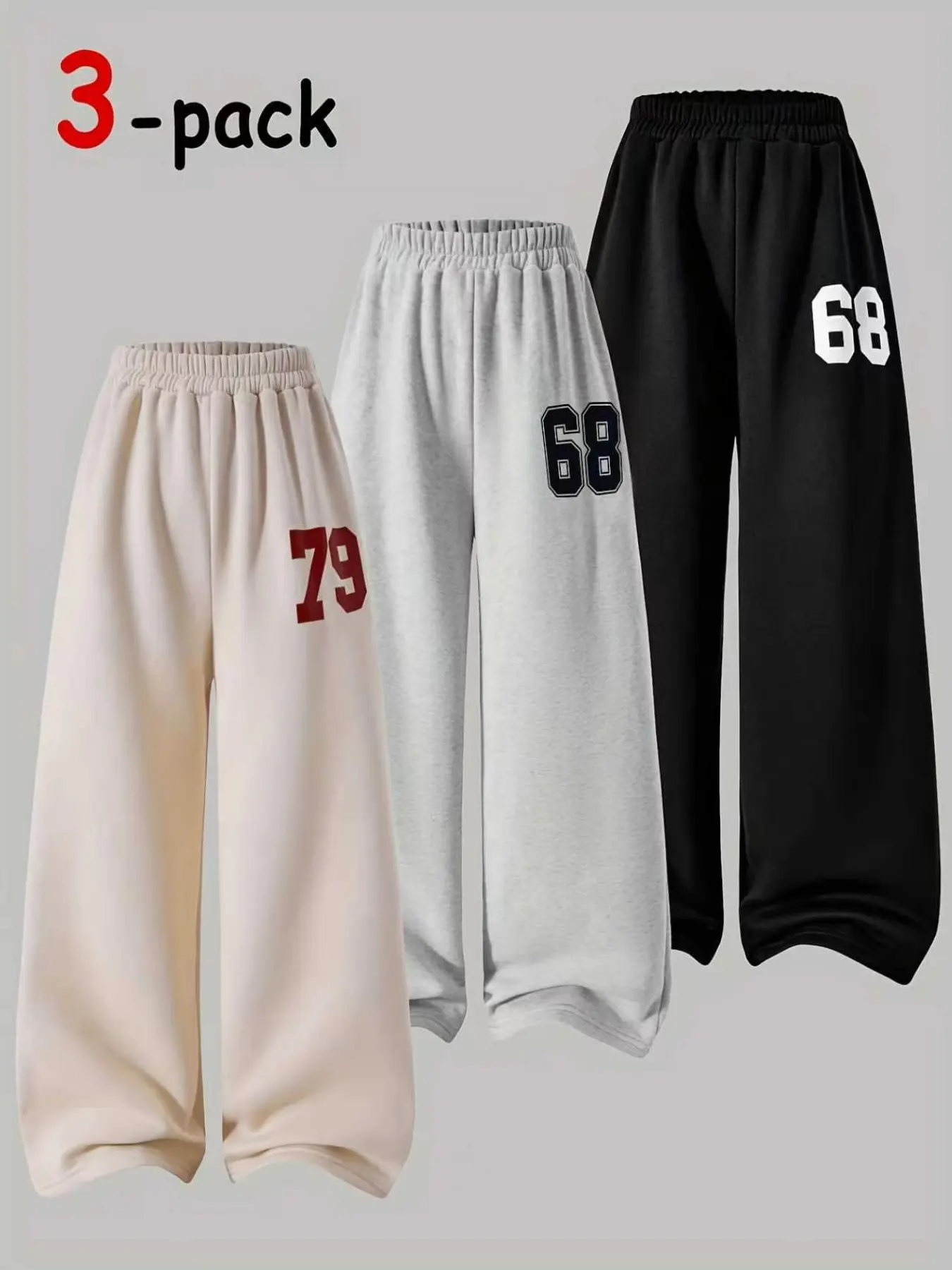 Girls' Loose-Fit Wide-Leg Graphic Sweatpants Set, Digital Print Design, Comfortable Stylish Casual Pants for All Seasons