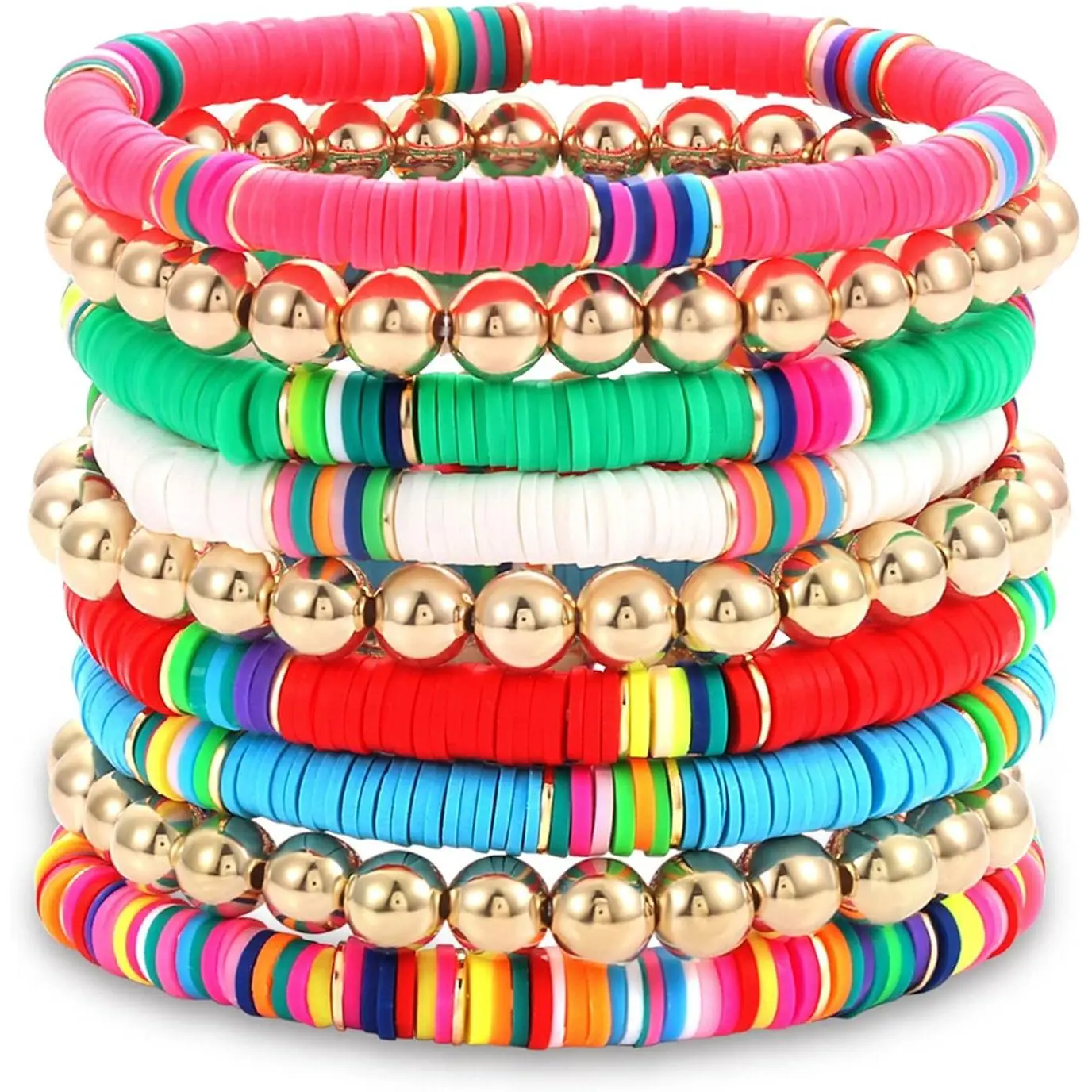Beaded Bracelet Heishi Stretch Bracelets for Woman Preppy Bracelets Summer Beaded Bracelet Colorful Beach Surfer Bracelet Preppy