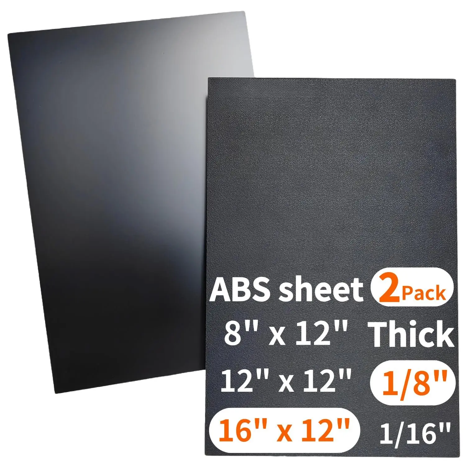 Black ABS Plastic Sheet,Moldable Plastic Panels,Thermoplastic Hard Board,High Flexible Tensile &  Strength,Textured & Smooth,for DIY Materials Handcrafts, (2, 16" x 12", 1/8" Thick)