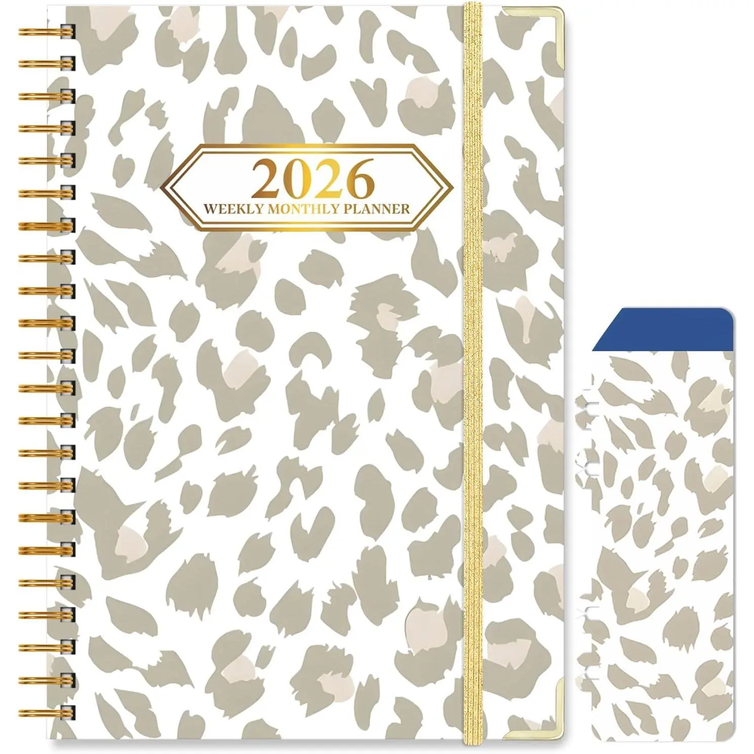 2026 Planner, Jan.2026 - Dec.2026 Planner Weekly and Monthly 6.25"x8.5" with with Page Tabs, Calendar Hardcover with Inner Pocket, Elastic Band, -Wire Binding, Bookmark, Gray  Leopard