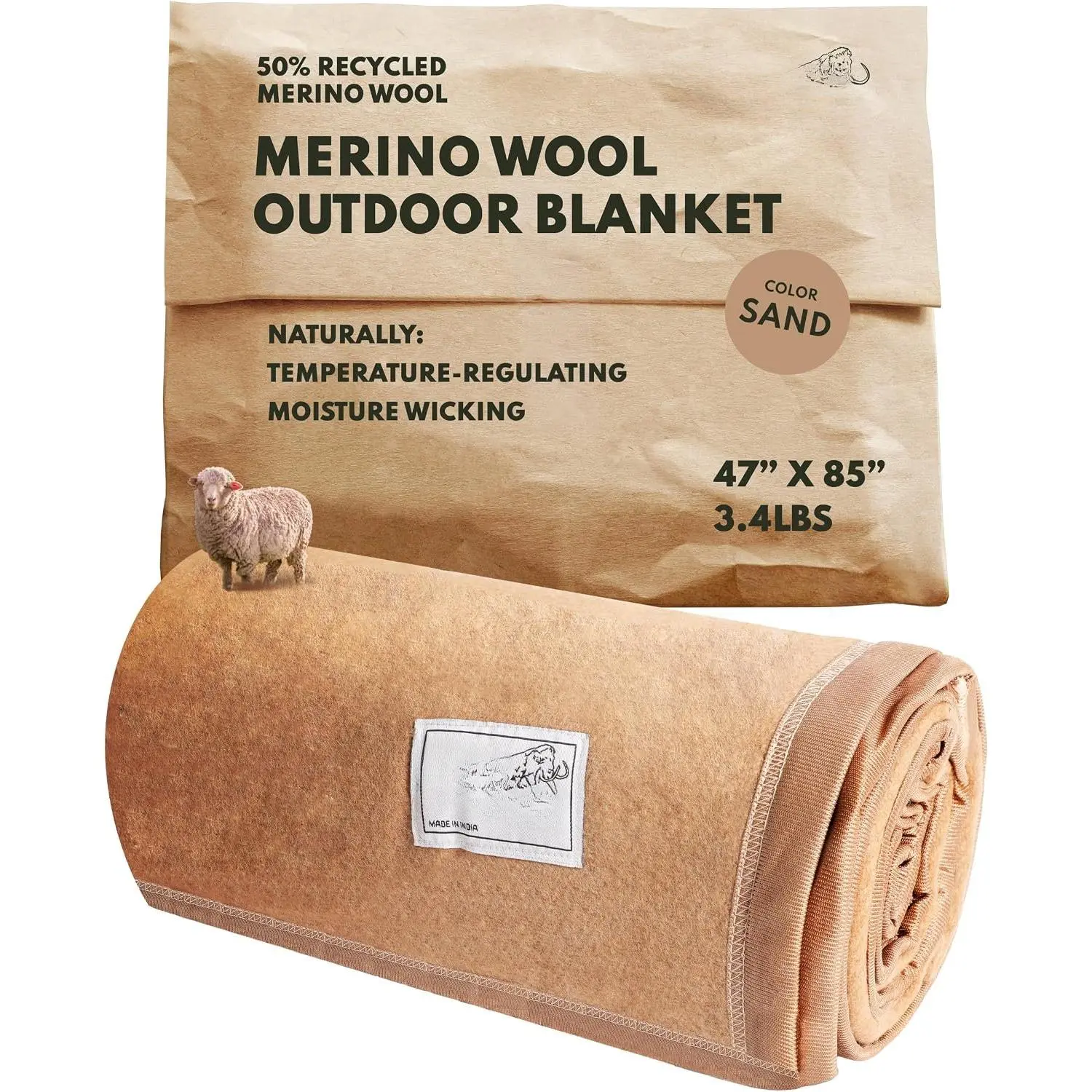 Blanket - 85 x  in, Sand, 50% Blended  Blankets - Backpacking & Cold-Weather Camp Throw - Stadiums, Hikes, Backyards -  Wrap for  Kits