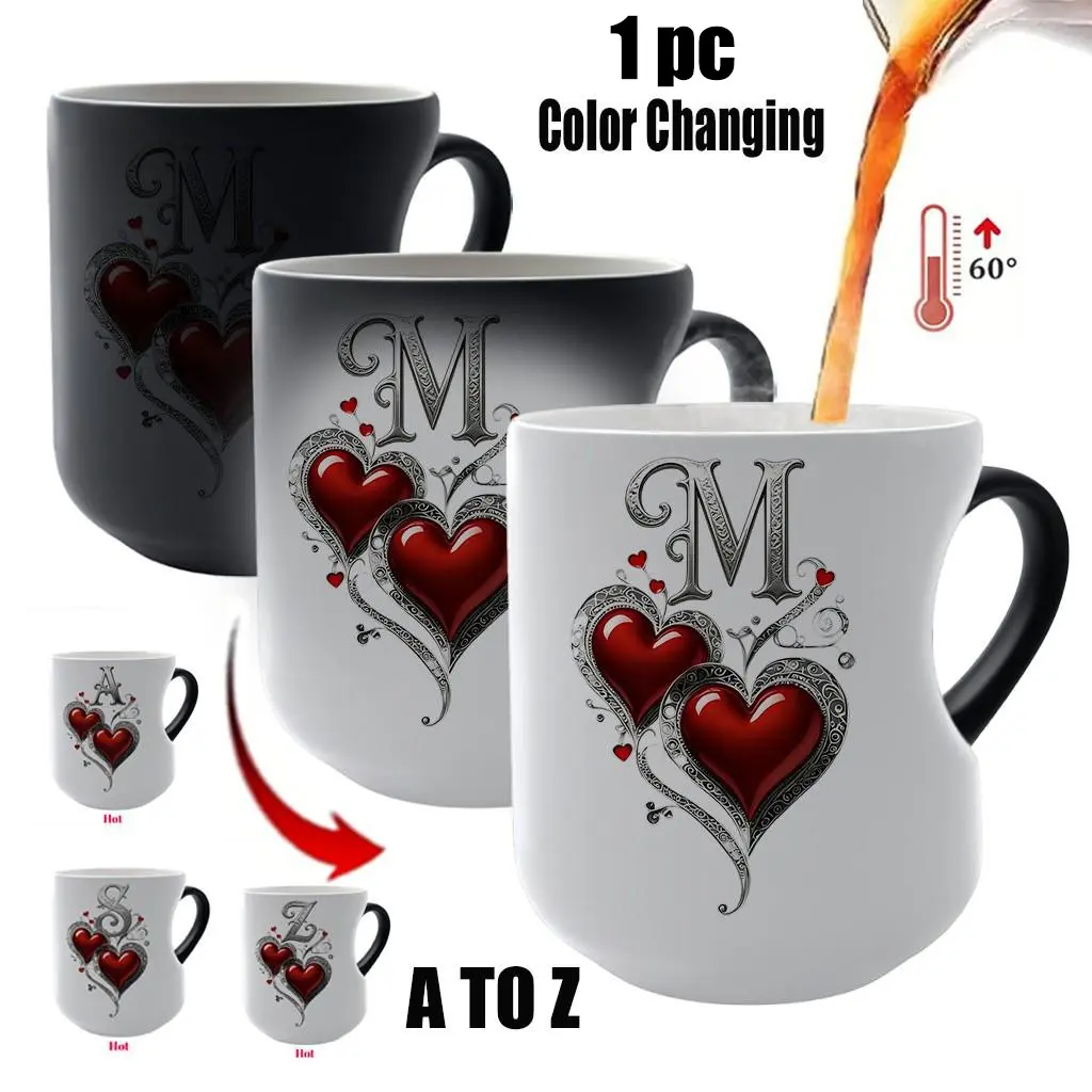 Vintage Shimmering Heart Ceramic Mug, Thermosensitive Magic Color-Changing Mug, 11 Oz/330 Ml, Perfect Mother's Day Gift gift for friends, lovers and mothers