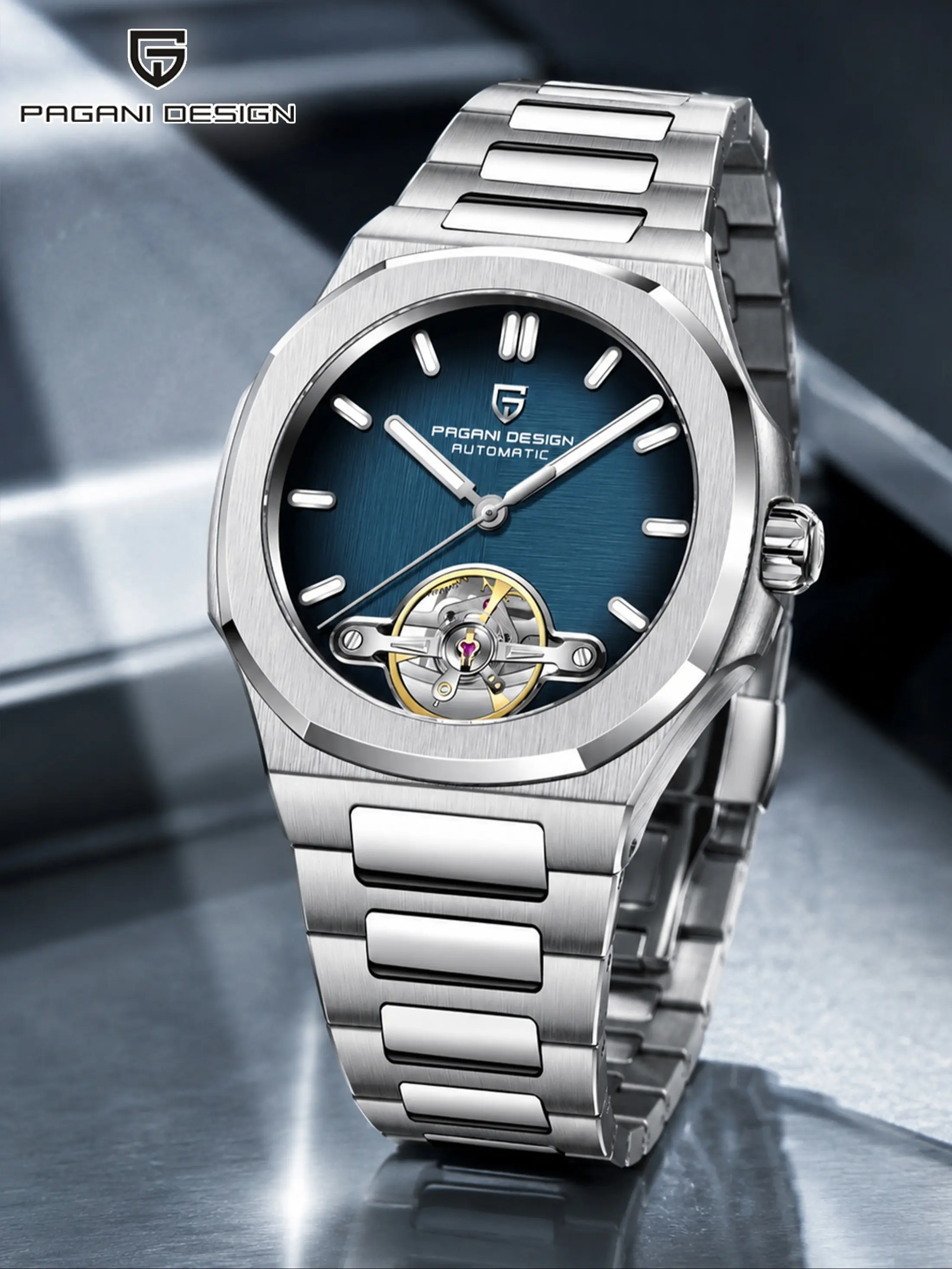 PAGANI DESIGN 2026 new Men’s Luxury Automatic Mechanical Watch, 42mm Open-Heart Dial, E3251 Movement, 50M Water Resistant, Luminous Hands and Markers, Synthetic Sapphire Crystal, Stainless Steel Business Wristwatch Gift for Him