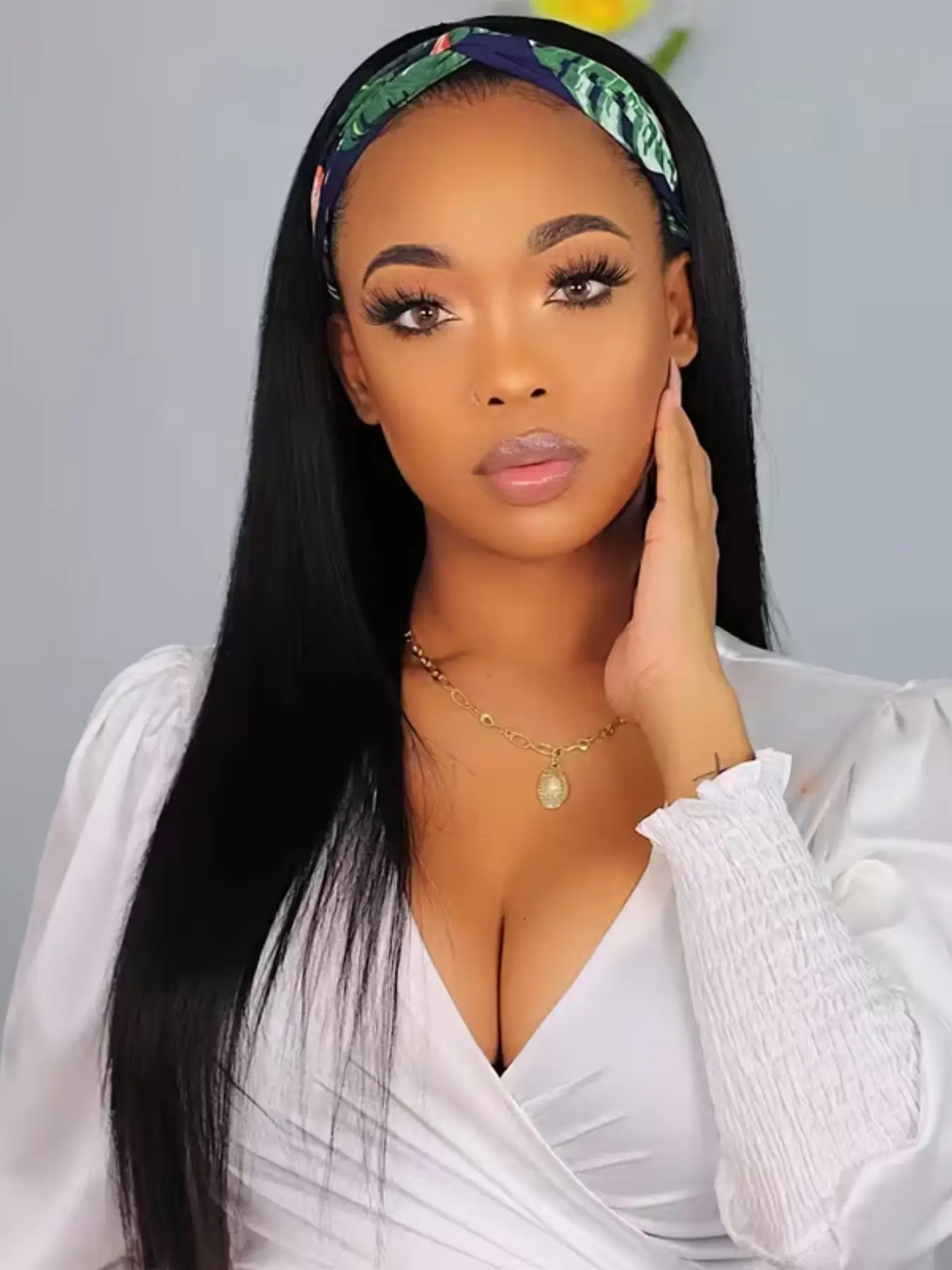 Straight Headband Wig Synthetic Hair No Glue No Lace Wear in Seconds, 200% Density Natural Black, Glueless Wigs for Women, Straight Headband Wig Quick & Easy Daily Wig Synthetic Smooth Wig High Quality Wigs