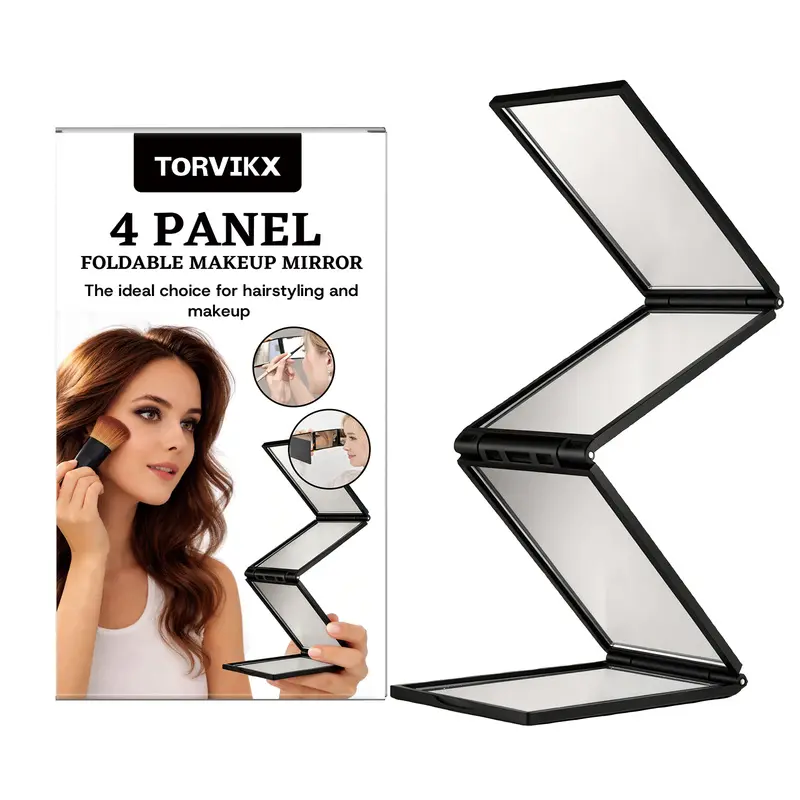 Foldable Makeup Mirror, 360° Rotating Handheld Barber Mirror with HD Clear View, Portable Haircut Mirror for Men & Women, Compact Travel Grooming Tool for Home Salon Styling