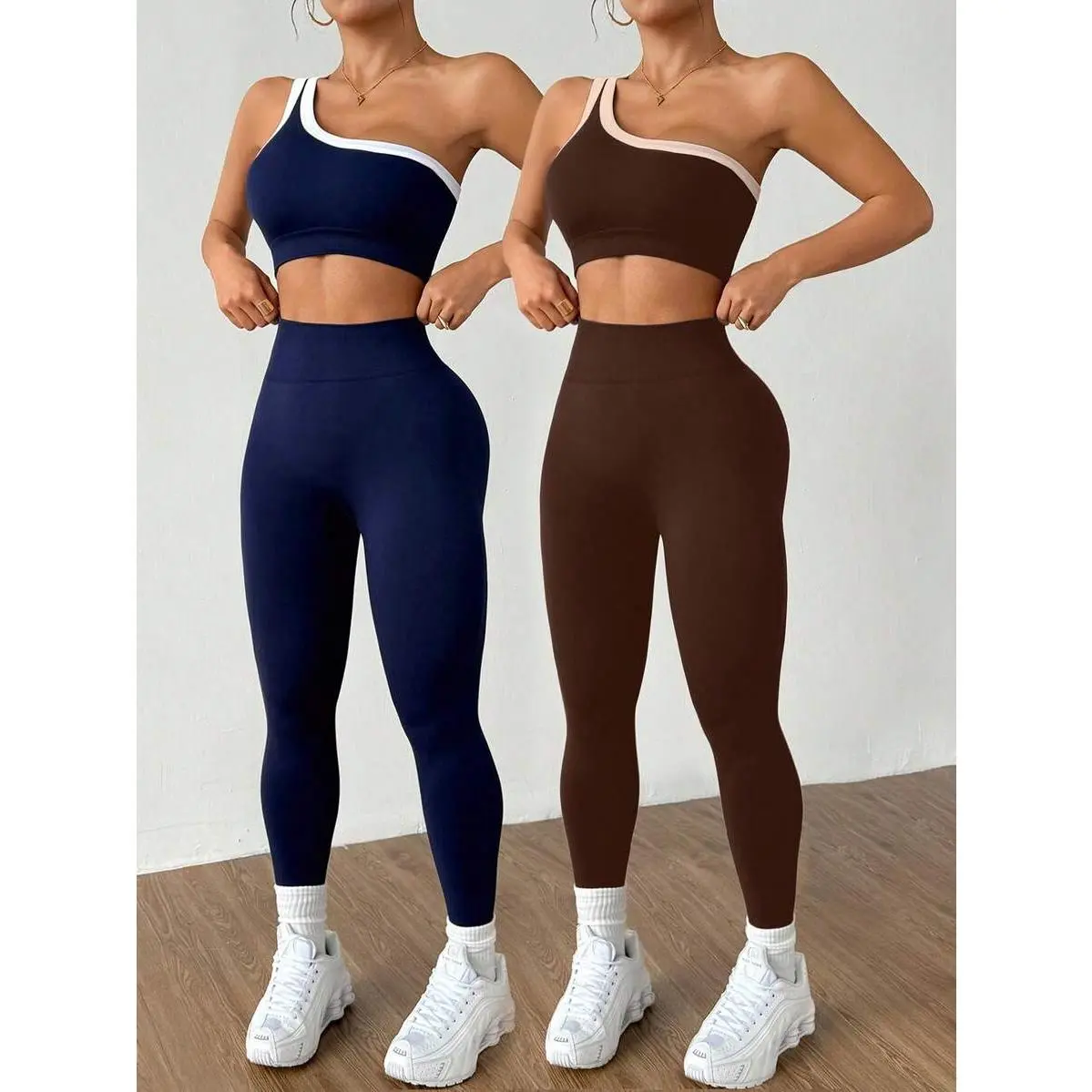 4 Sets Seamless One-Shoulder Yoga Tank Top & Elasticity -Lifting Women Set,Navy Blue,,Modest,Active,Gym Matching Legging Outfit,Sports,Bra,Leggings,Backless,Halter,Crop,Scrunch,Butt,stylish,activewear,,daily,,Insulated,Hunting,Camo,mfvim,woman,,athletic,
