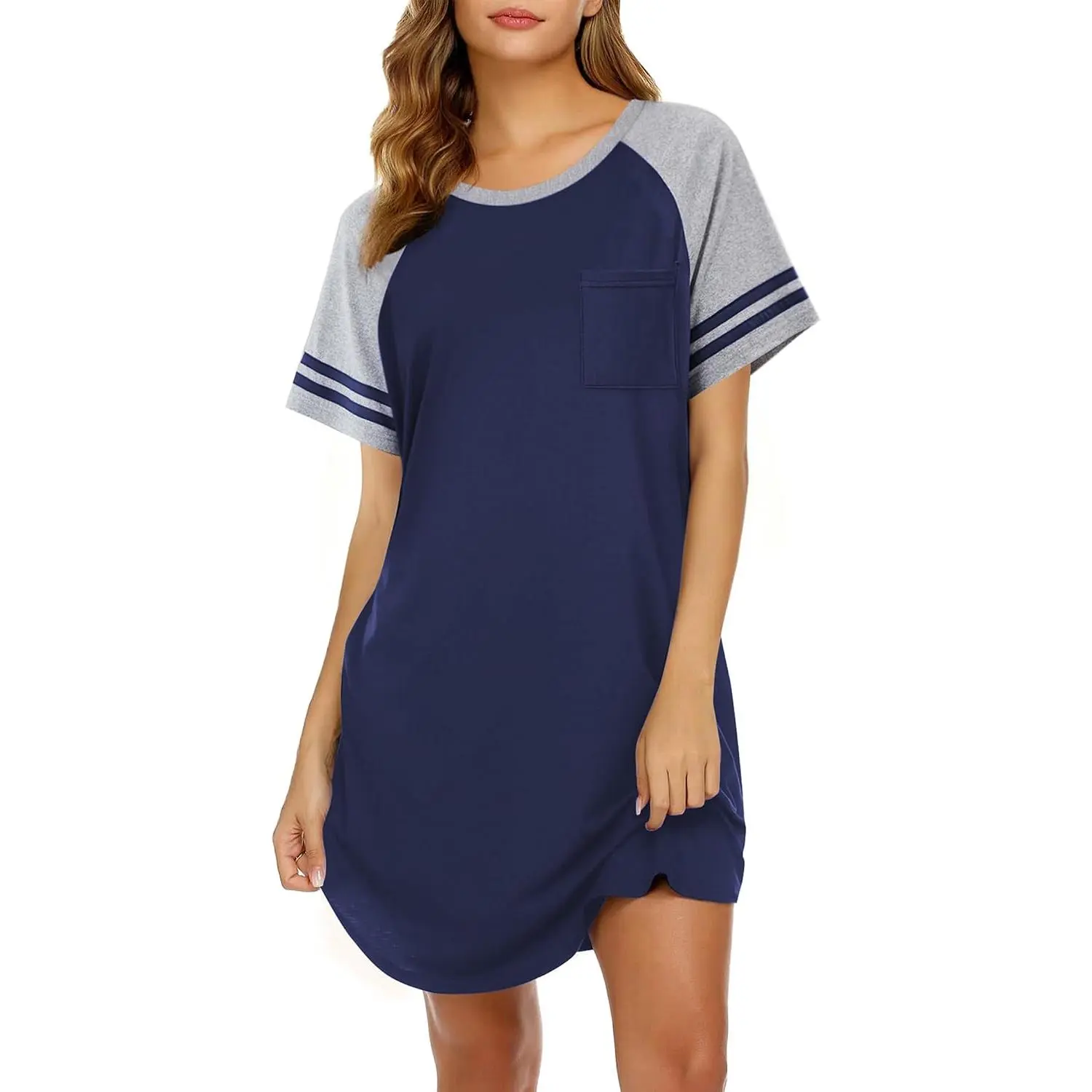 Nightgowns for Women Color Block Sleep Shirt Short Sleeve Sleepwear |   Crew Neck Night Shirt, Ladies Night Dress, Soft Boyfriend Lounge Dress, Comfy Loungewear for Sleep, Casual Daily Wear, Sport