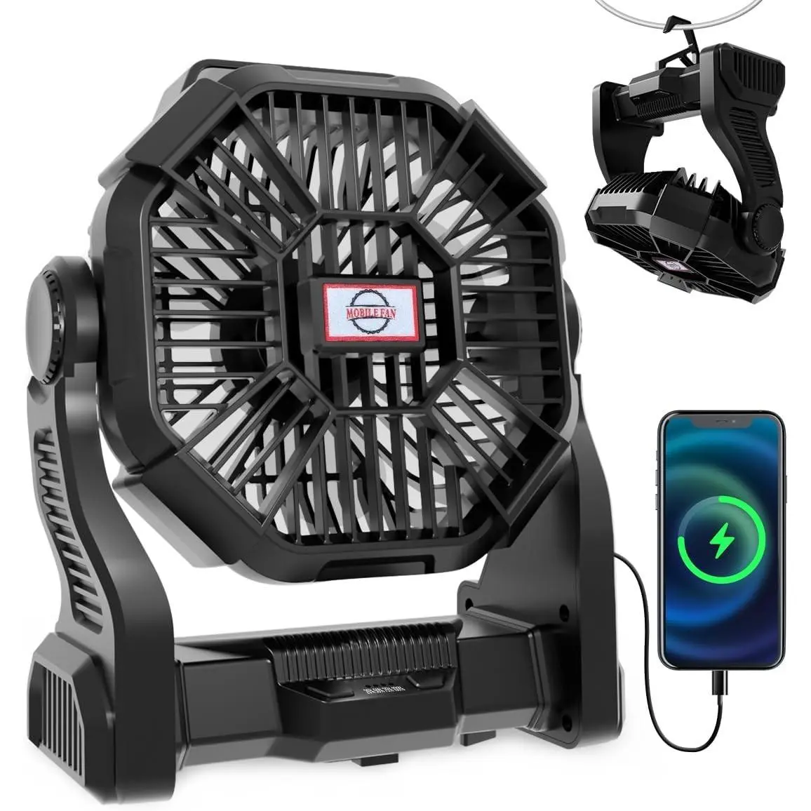 Portable Rechargeable 10-Inch Camping Fan with LED Lantern 270 Rotation Up to 36 Hours Quiet Personal USB Cooling Fan for Tent Travel Home Office