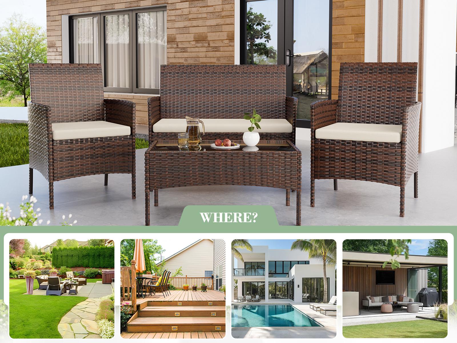 UDPATIO Spring Greenish Outdoor Patio Furniture Set with Cushions and Coffee Table Hand -Woven PE Wicker Rattan Chairs for Garden Balcony Backyard Pool Ergonomic Home depatio SpringGardening
