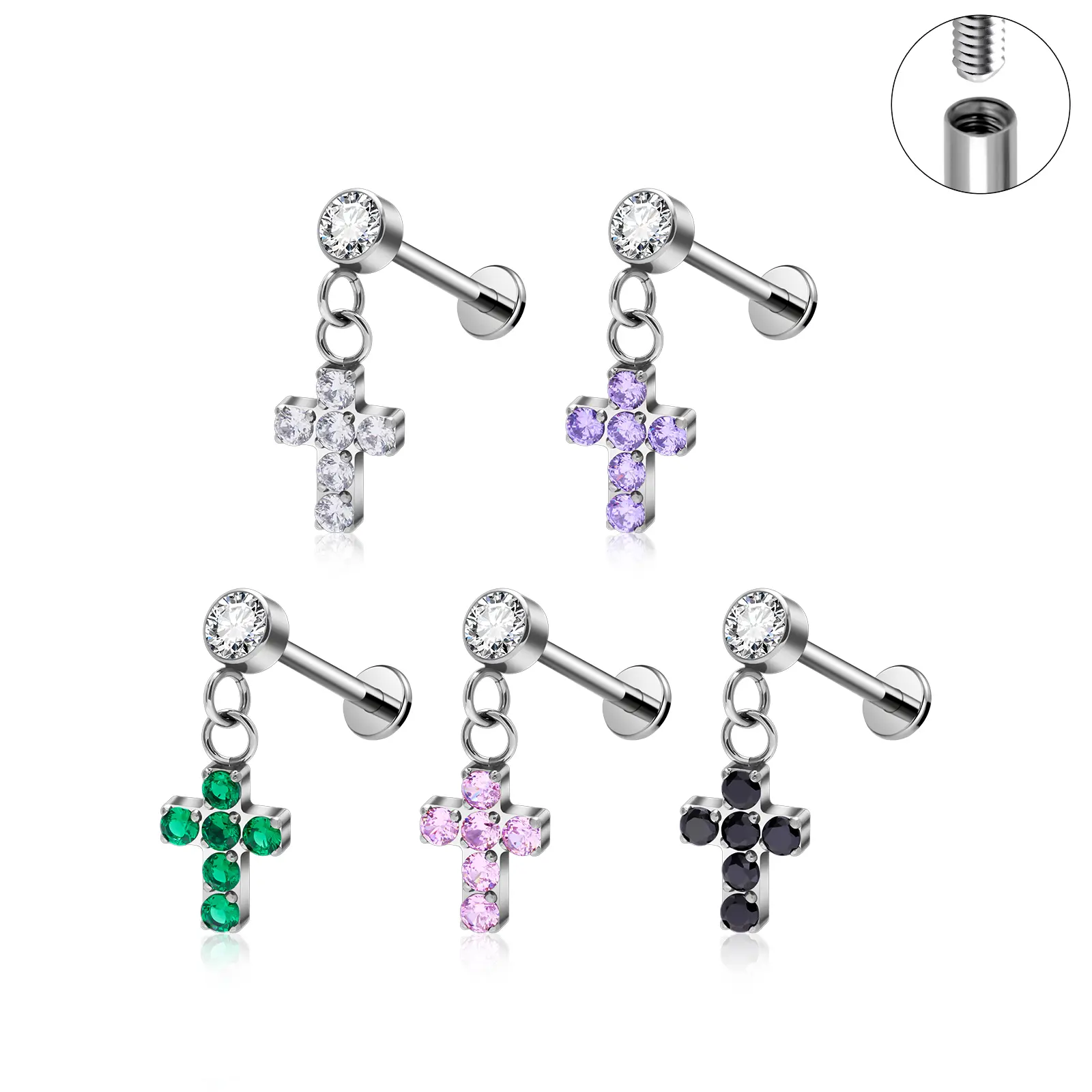 Titanium Cross Dangle Earrings Flat Back Stud Earrings Gothic Style Piercing Earrings women accessories men's moissanite jewelry