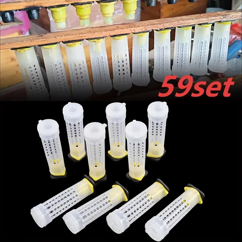 59 pieces of Wang Tai anti-bite protection cover with Wang Tai cups, multi-functional beekeeper cage, plastic queen bee protection cage, breeding and raising bee special bee equipment Protector