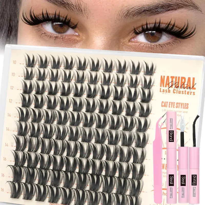 100pcs Fluffy Bunny Lash Clusters, Wispy Voluminous False Eyelashes, D Curl, 10-18mm, Lightweight, DIY Cat Eye Look, Feline Lash Look, Waterproof Adhesive Included