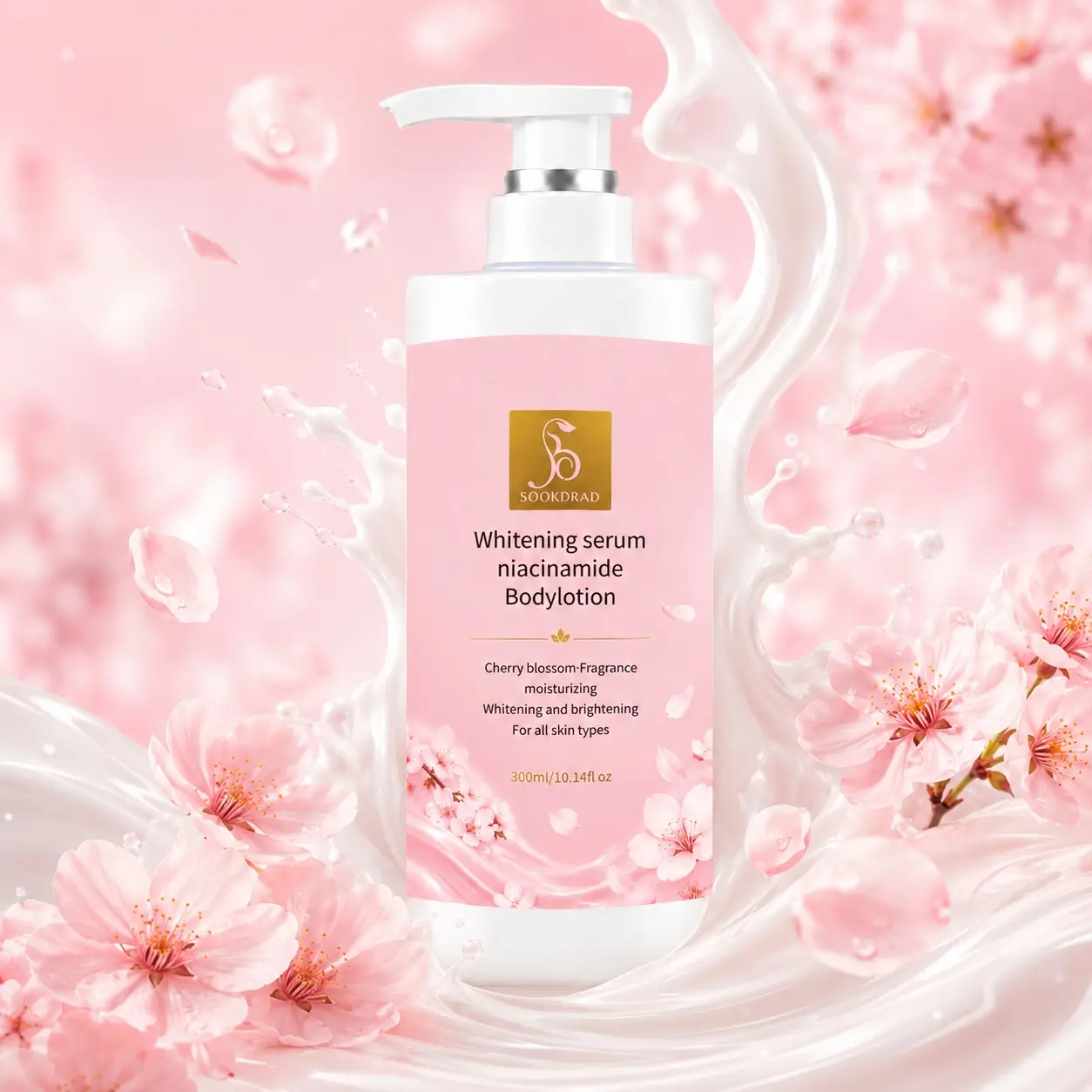 whitening serum body lotion, niacinamide, cherry blossom fragrance, moisturizing, whitening, brightening, all skin types, 300ml/10.14fl oz