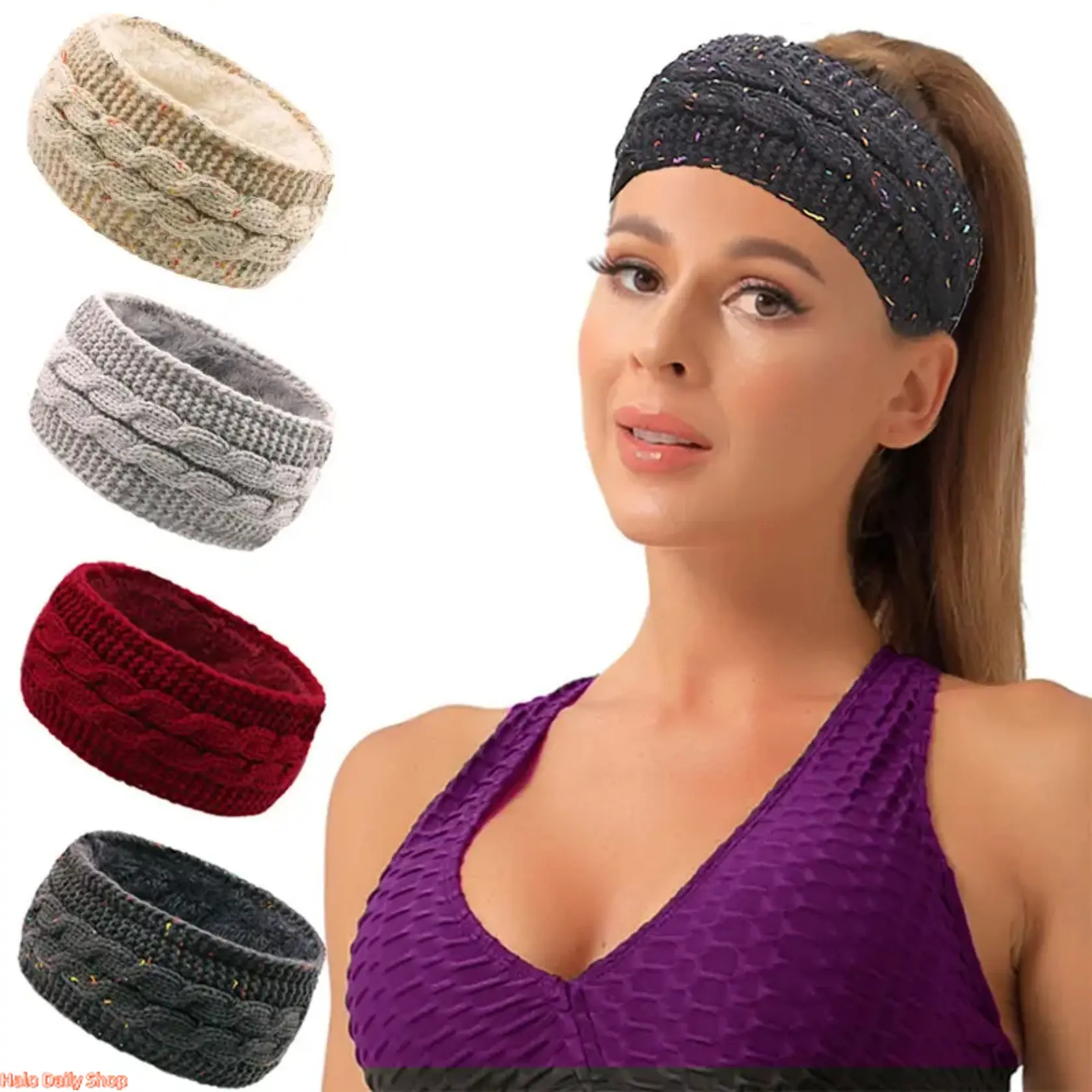 New winter plus velvet hair accessories cross-border autumn and winter wool knitted headband warm sports headband earmuffs