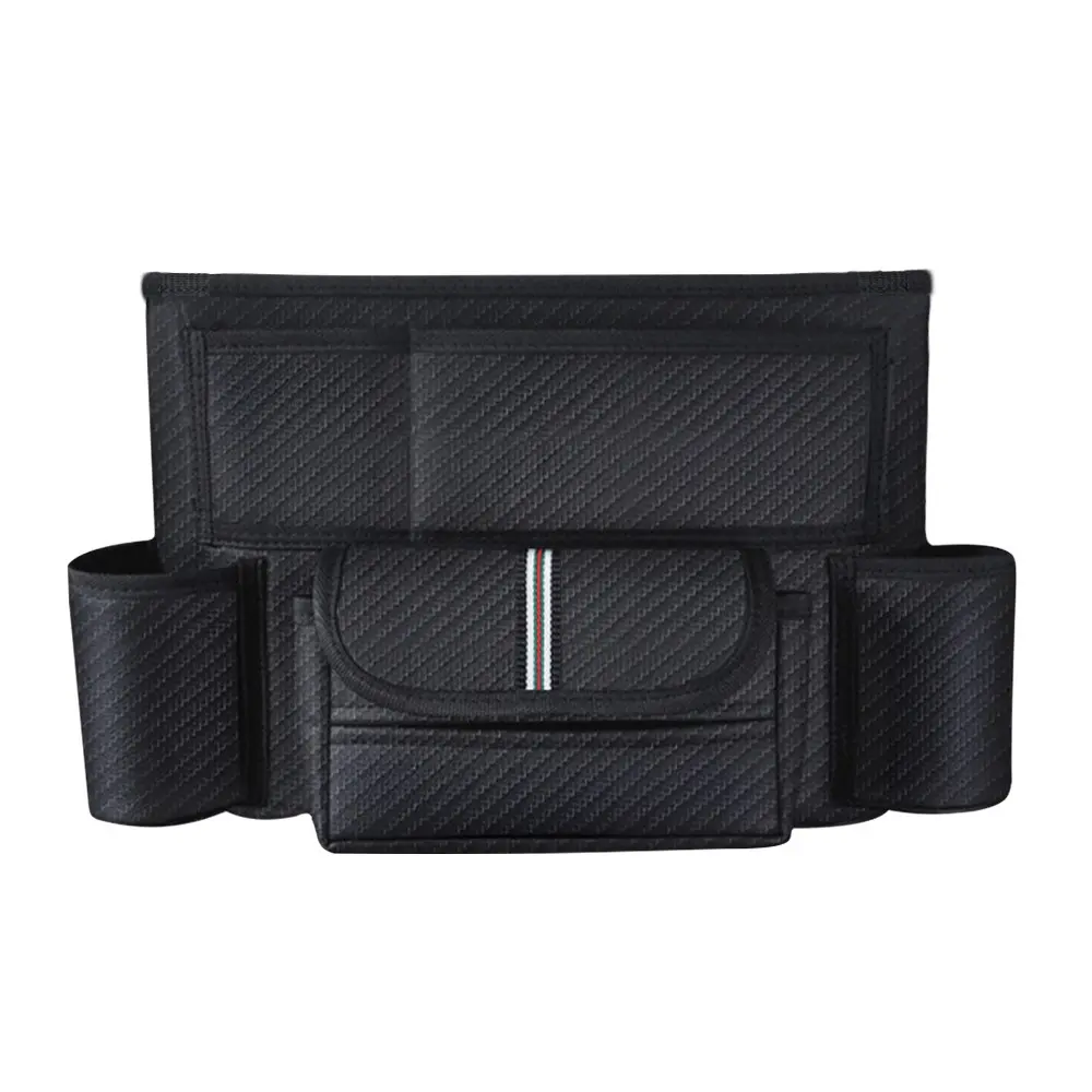 PU Leather Car Seat Side Organizer Bag, Multi-Pocket with Dual Cup Holder, Universal Fit for Sedan Suv Truck Interior Storage