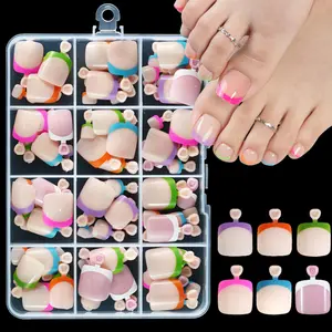144pcs Press-On Toe Nails Set, DIY False Toenails, Blue, Glossy Full Coverage Removable, Simple Nail Decor for Women Daily Wear