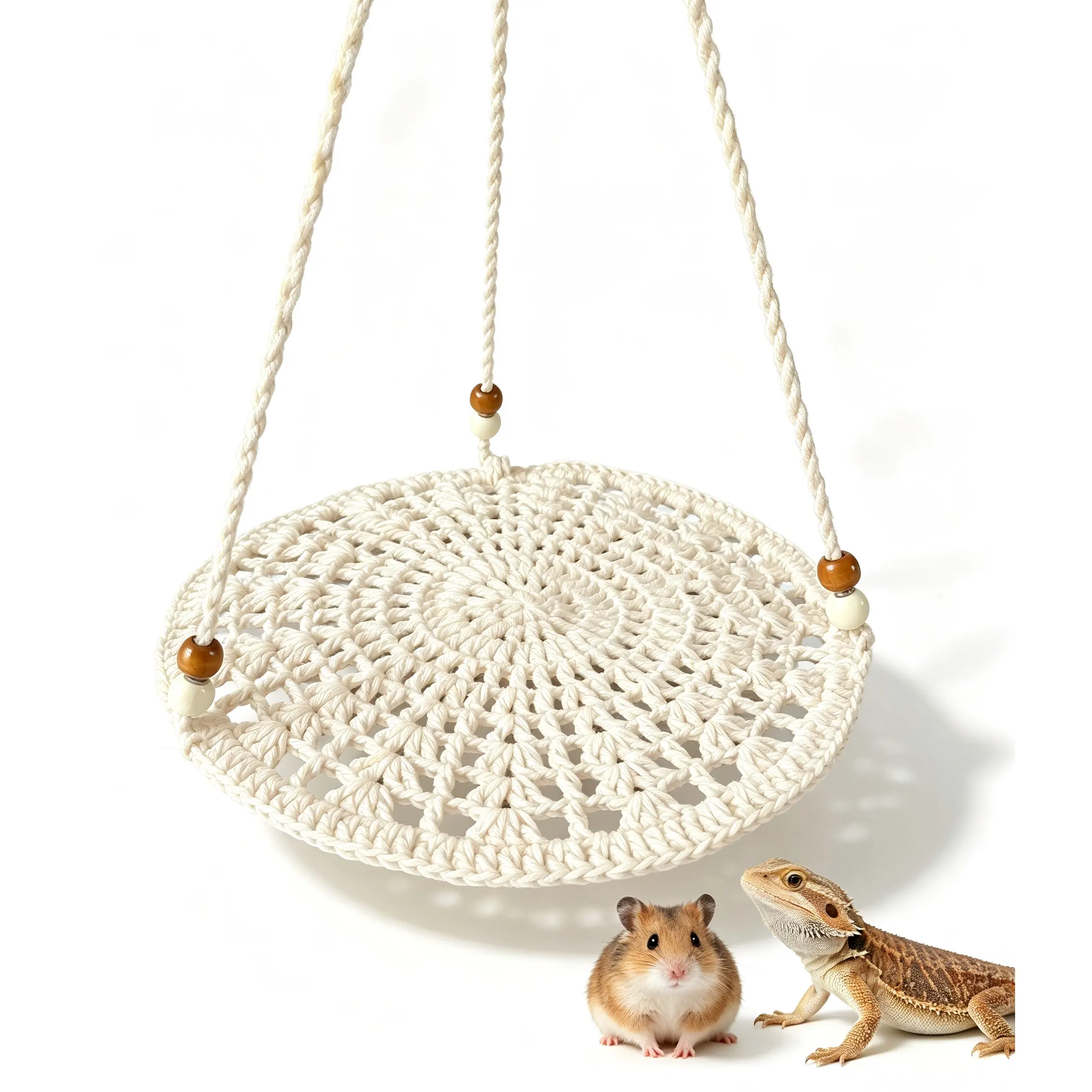 Cotton Rope Small Animal Hammock Bed with Swing Toy, Reinforced Cozy Nest for Chameleons Lizards Hamsters, Safe Sleep Pet Bird Supplies Swings Perches