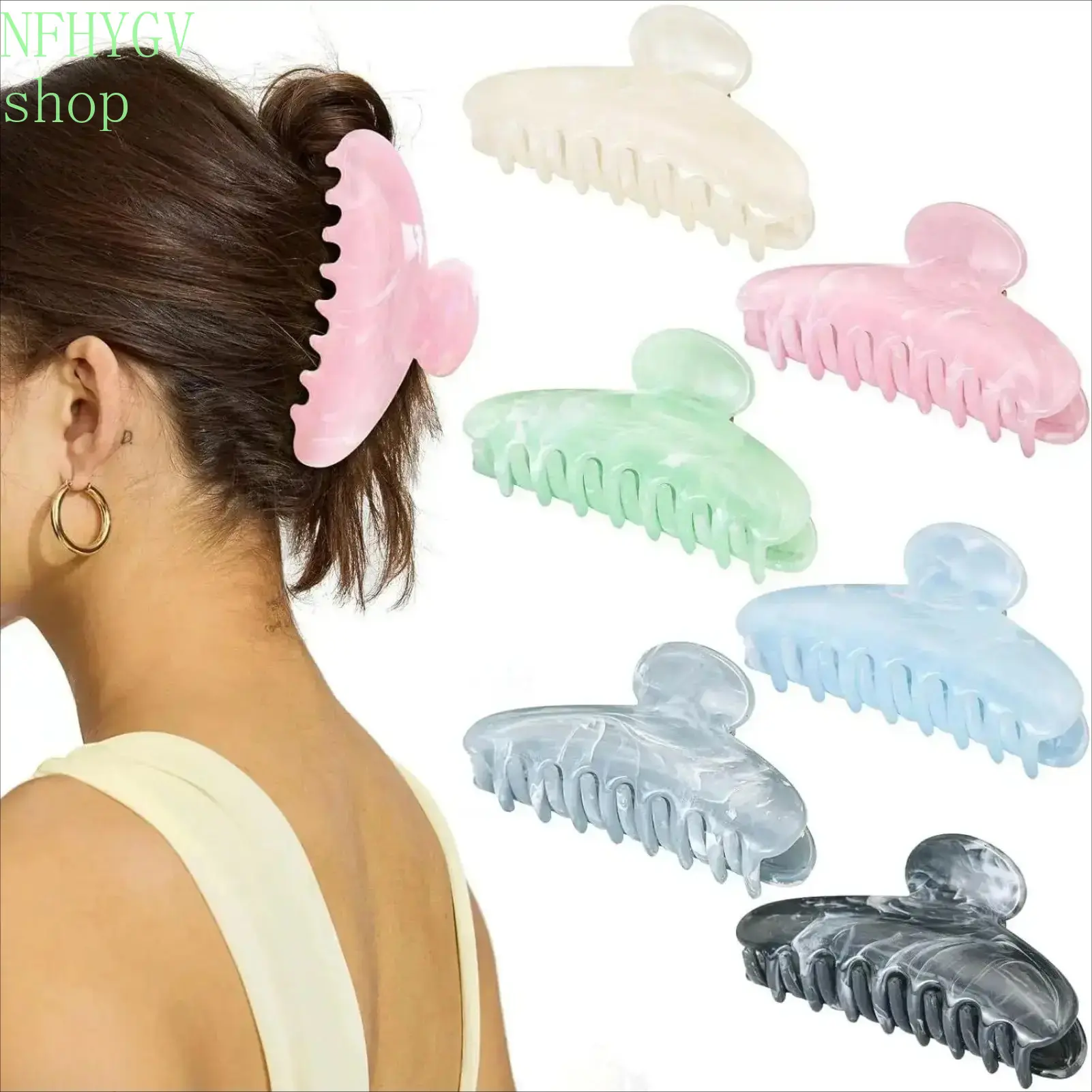 6 Pack Pastel Marble Large Acrylic Hair Claw Clips, Strong Grip Jaw Clips With Secure Hold, Fashion Hair Accessory For Women With Thick, Curly And Long Hair For Daily Styling
