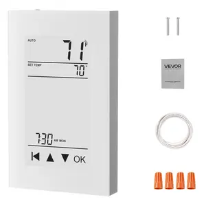 VEVOR 7-Day Programmable Thermostat, Home Thermostats for Radiant Underfloor Heating Cable, Heat Pump, with GFCI Sensitive Sensor, LCD Touchscreen, Energy-Efficient, Gray-White (Without Wifi)