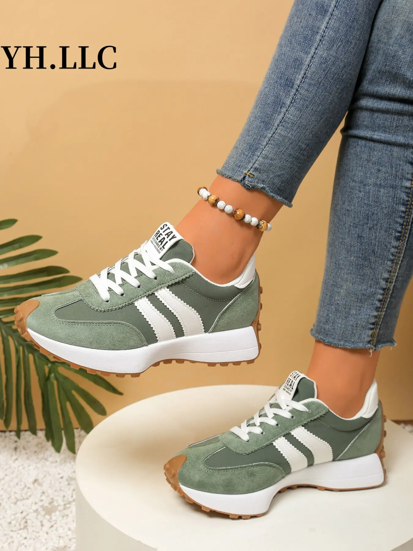 Comfortable Retro Striped Thick Sole Sneakers, Neutral Rubber Sole Walking Training Shoes, Lightweight Vintage Casual Sports Shoes, Anti-Slip Cushioned Daily Wear