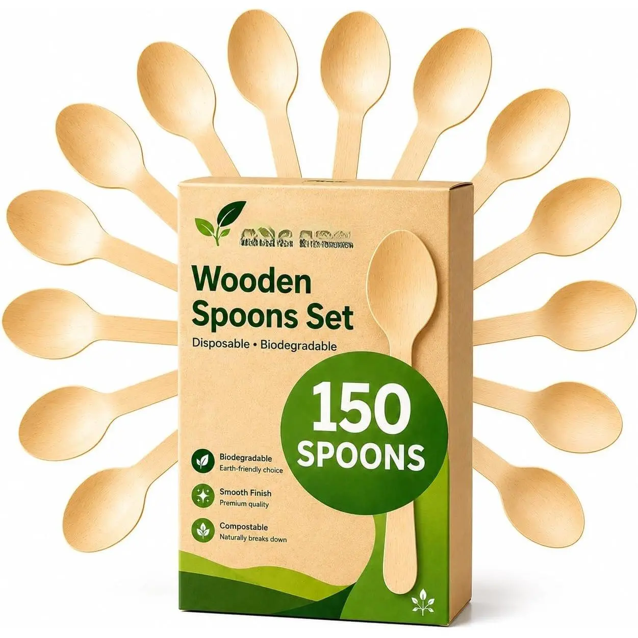 150 Wooden Spoons for Eating, Alternative to Plastic and  Spoons - , , Disposable Spoons Set - 150 Compostable Spoon Utensils Set for Lounge Party Wedding, BBQ