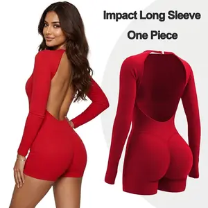Impact Long Sleeve One Piece Unitard Fitness Gym Bralette Soft Workout Activewear Womenswear