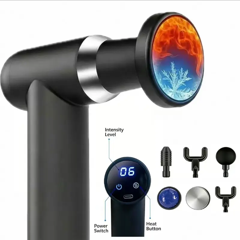 Portable Adjustable Massage Gun, Multi-Function Cold Hot Fascia Gun, Brushless Quiet Fascia Gun, Muscle Recovery, Neck Back Relaxation, 6 Replaceable Heads, Best Gift, Holiday Gift Massagers, Fascia Release Tools