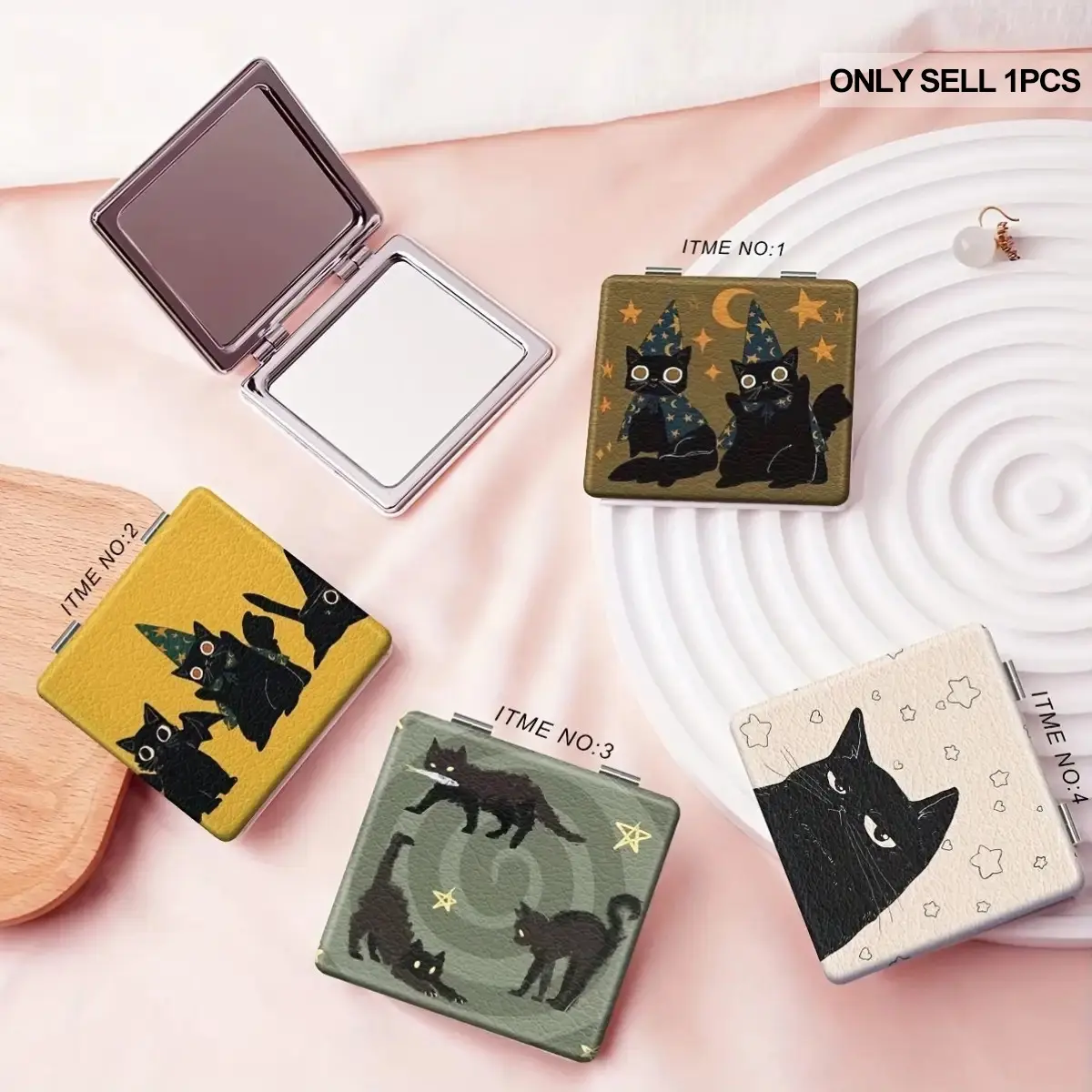 Black Cat Mirror, Foldable Mirror - A convenient folding gift for birthdays, Halloween or daily life, perfect retro beauty accessory, suitable for family, friends, daily holiday gifts, handheld makeup mirror, travel small pocket makeup mirror
