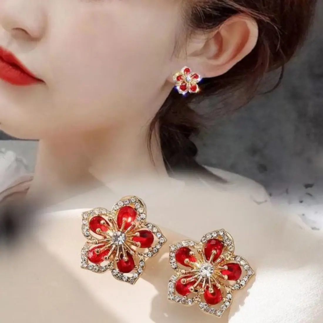Color Flower Zircon Drop Earrings for Women, Cute Floral Crystal Petal Earrings, Trendy Statement Jewelry, Elegant Lightweight Dangle Earrings, Fashion Accessories for Daily Wear, Party & Travel