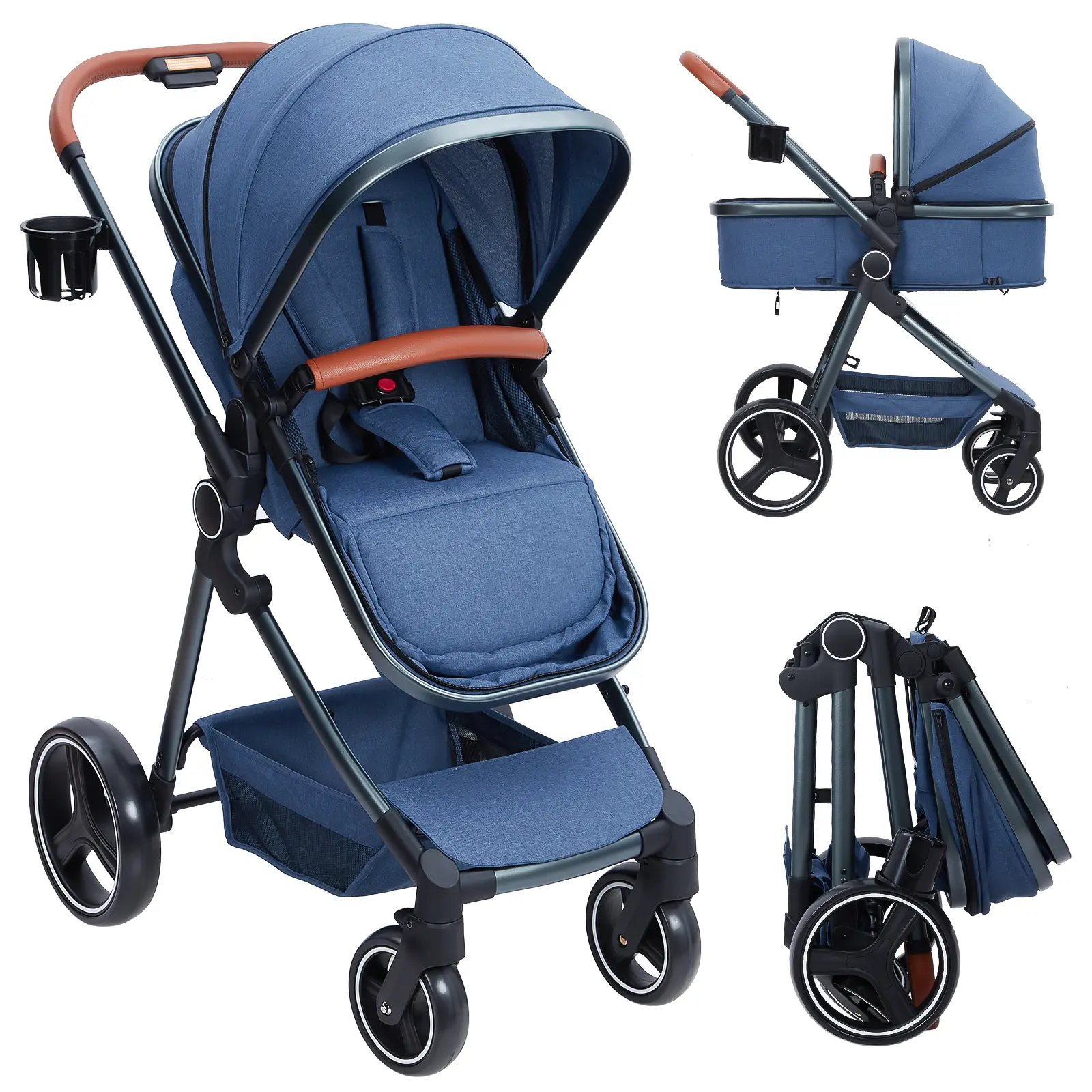 Convertible Double Baby Stroller – 2-in-1 Collapsible High Landscape Pushchair, Reversible Bassinet Pram, Aluminum Frame, 5-Point Harness – Appropriate for Newborns & Toddlers
