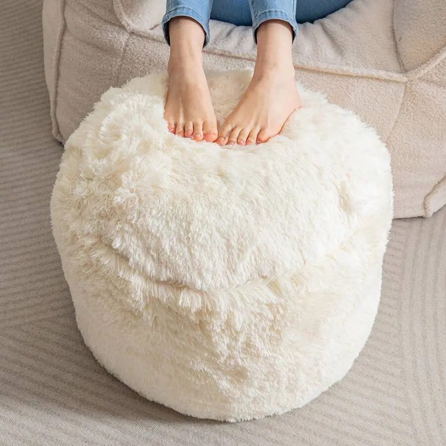 Round Pouf Ottoman,A Modern Foam Stuffed Poof Perfect To Rest Your Feet,20X15 Corduroy Soft Poufs Living Room,Grey