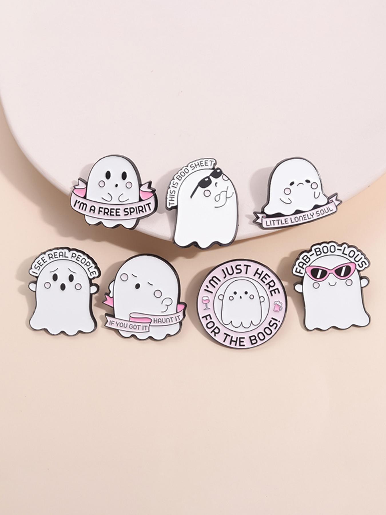 Cute Cartoon Ghost Design Brooch, 7 Counts/set Novelty Badge for Clothes Hat Pin, Fashion All-match Kawaii Accessories As Gift for Women & Men