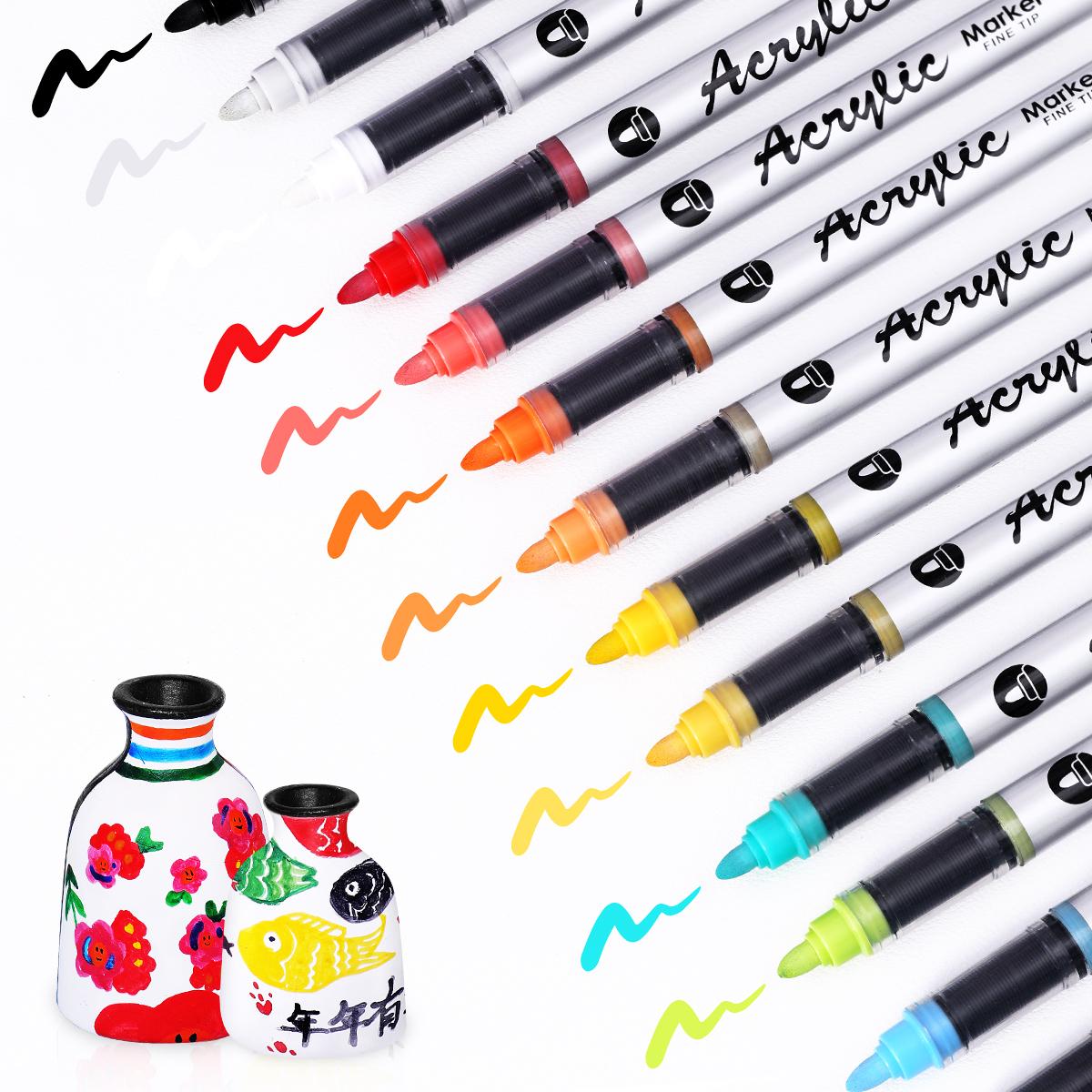Acrylic Paint Marker Set, 1 Box Acrylic Paint Pen with Box, Fine Tip Markers Set for Wood, Stone, Canvas, Glass, Fabric, Egg, Rock Painting and DIY Crafts