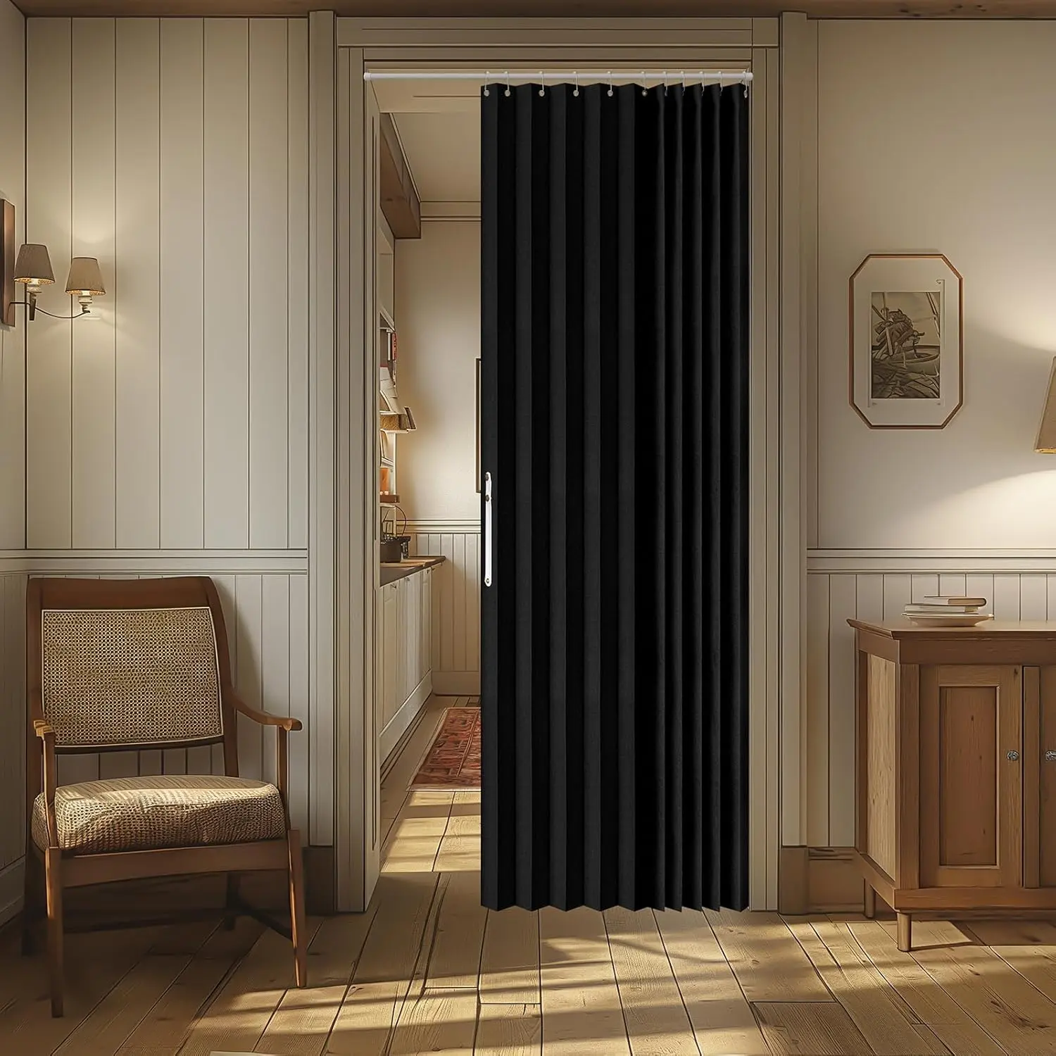 Blackout Accordion Doors Door Folding Closet Door Invisible Applicable Bedroom Room Living Room Doorway (Black 52" W x 78" L) 1 Panel
