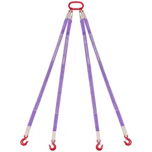 VEVOR Lifting Sling Straps with Hooks, Polyester Bridle Sling, 6600LB Capacity, Four Leg 5Ft Heavy Duty Rigging Strap, Thickened Wear - Resistant Webbing Slings for Engines Cranes Hoists Truck